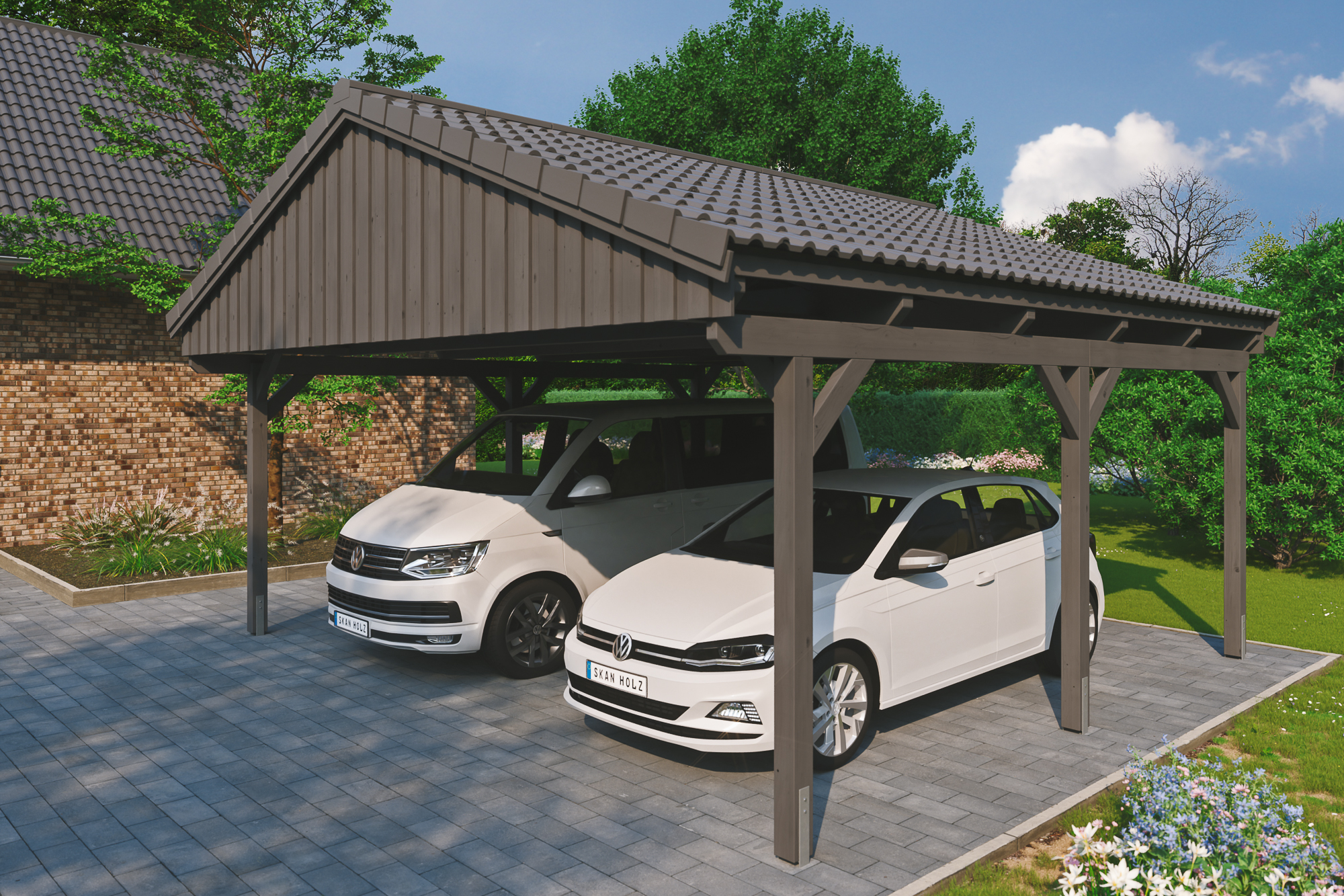 Thumbnail - SKAN HOLZ Doppelcarport 'Fichtelberg' 618 x 566 cm schiefergrau mit Dachlattung