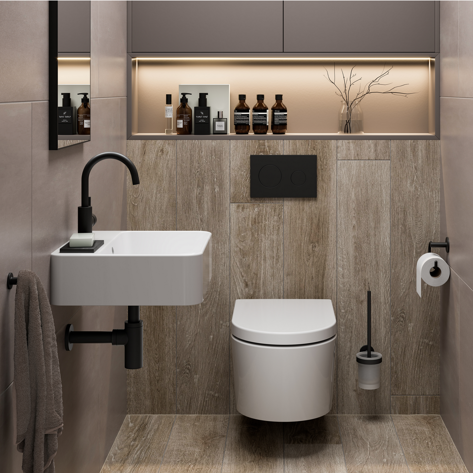 Lenz Gästebad-Set 'Perfect Fit' weiß/schwarz 8-teilig