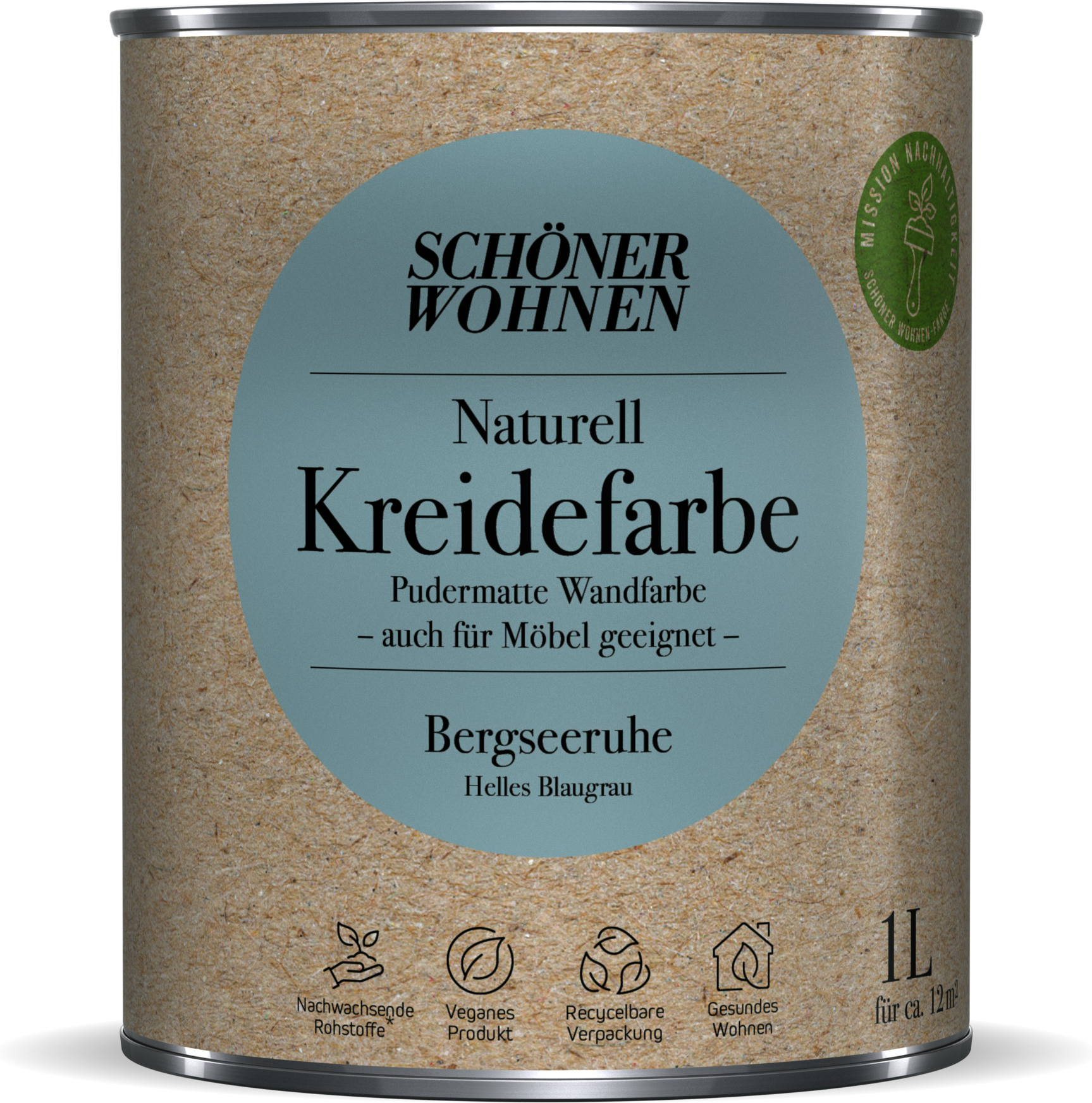 Schöner Wohnen Farbe Naturell Kreidefarbe 'Bergseeruhe' blaugrau matt 1 l