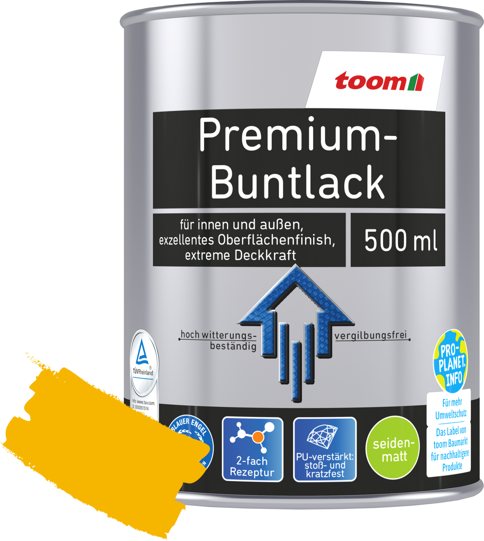 toom Premium-Buntlack rapsgelb seidenmatt 500 ml