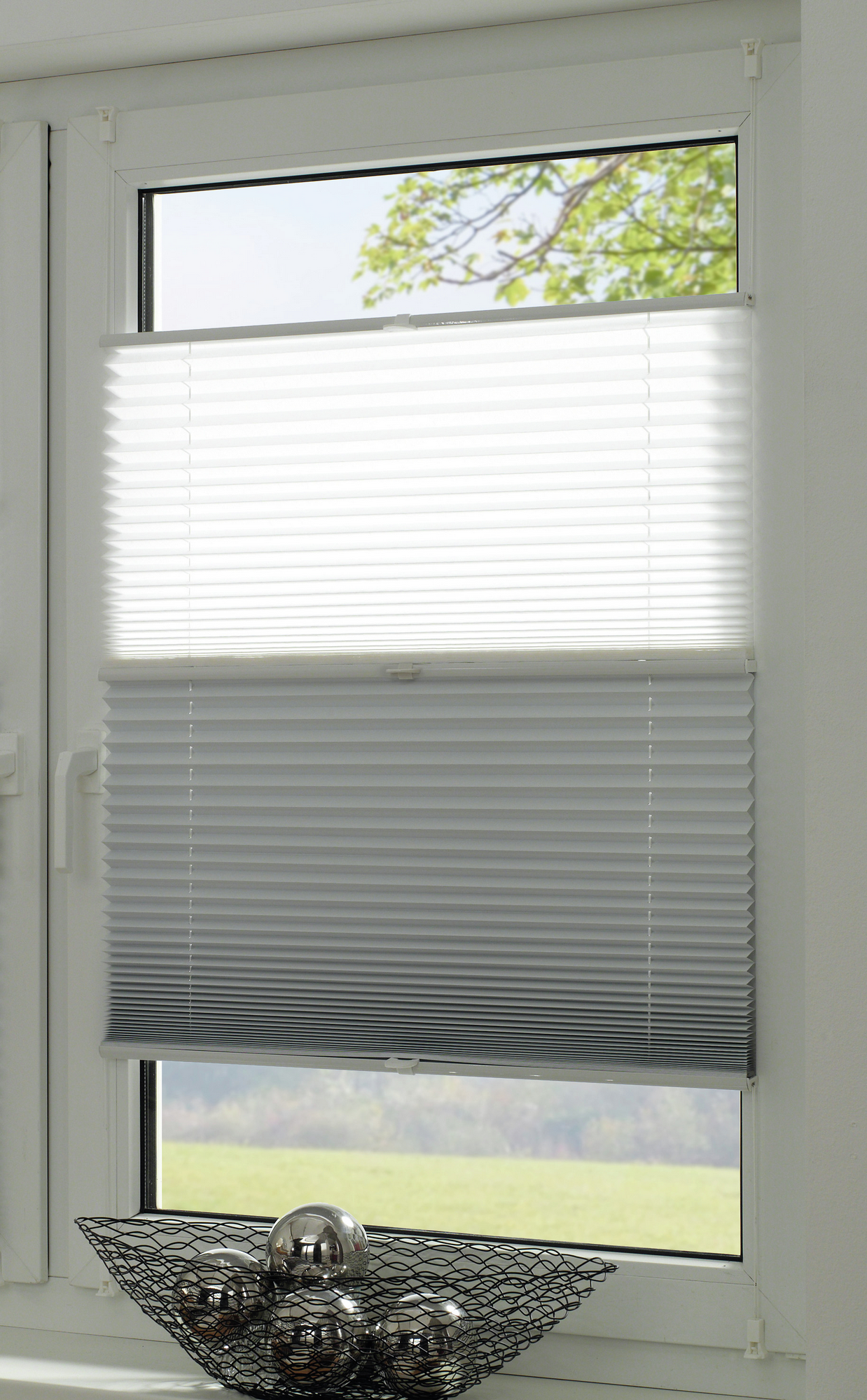 Thumbnail - Gardinia EasyFix Plissee 'Day + Night' weiß/schiefer 100 x 130 cm