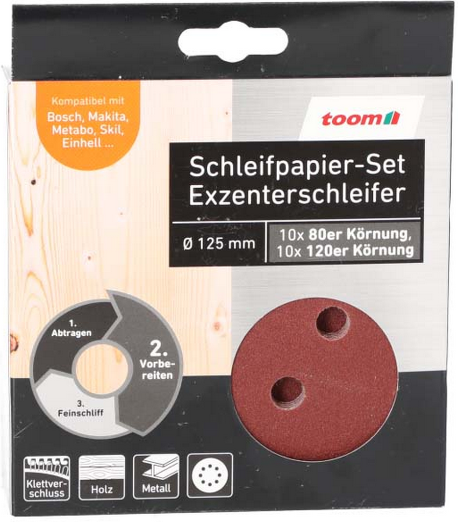 Thumbnail - toom Schleifpapier-Set Ø 125 mm, K80/120, 20 Stück