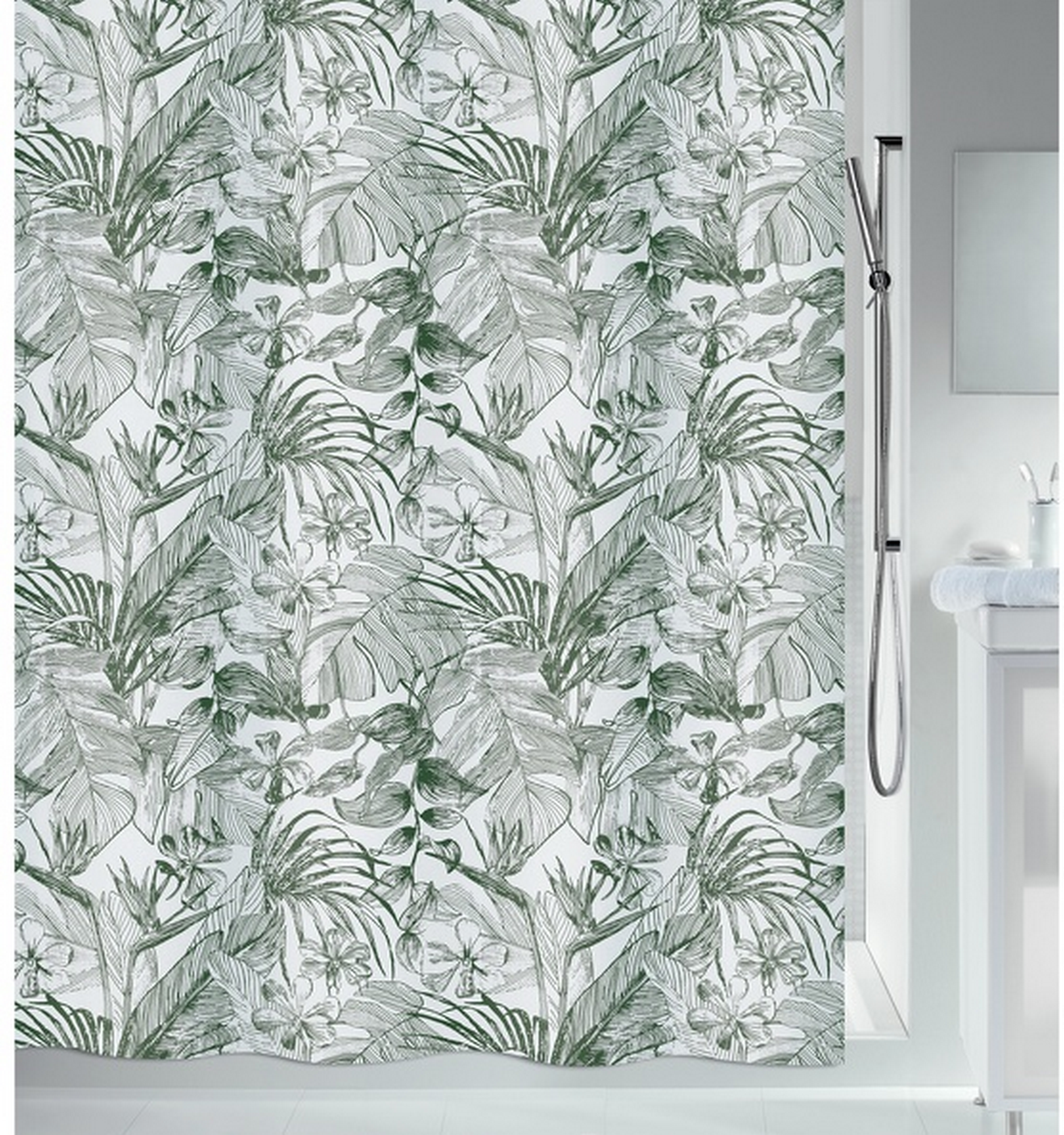 Thumbnail - Spirella Duschvorhang 'Tropic' Textil grün/weiß 180 x 200 cm