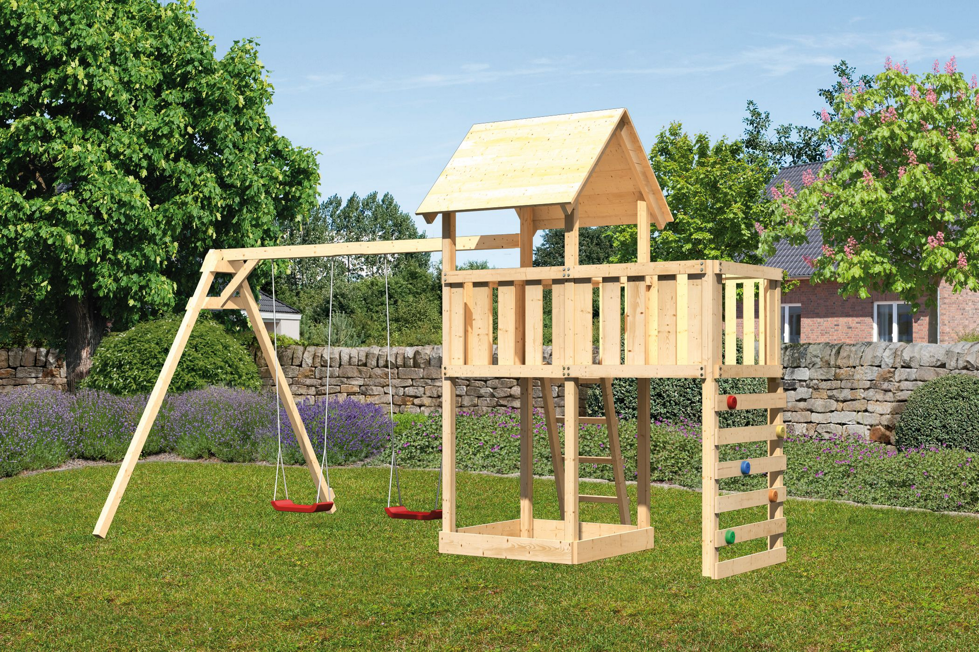 Karibu Kinderspielturm 'Lotti' naturbelassene nordische Fichte 107 x 291 x 107 cm