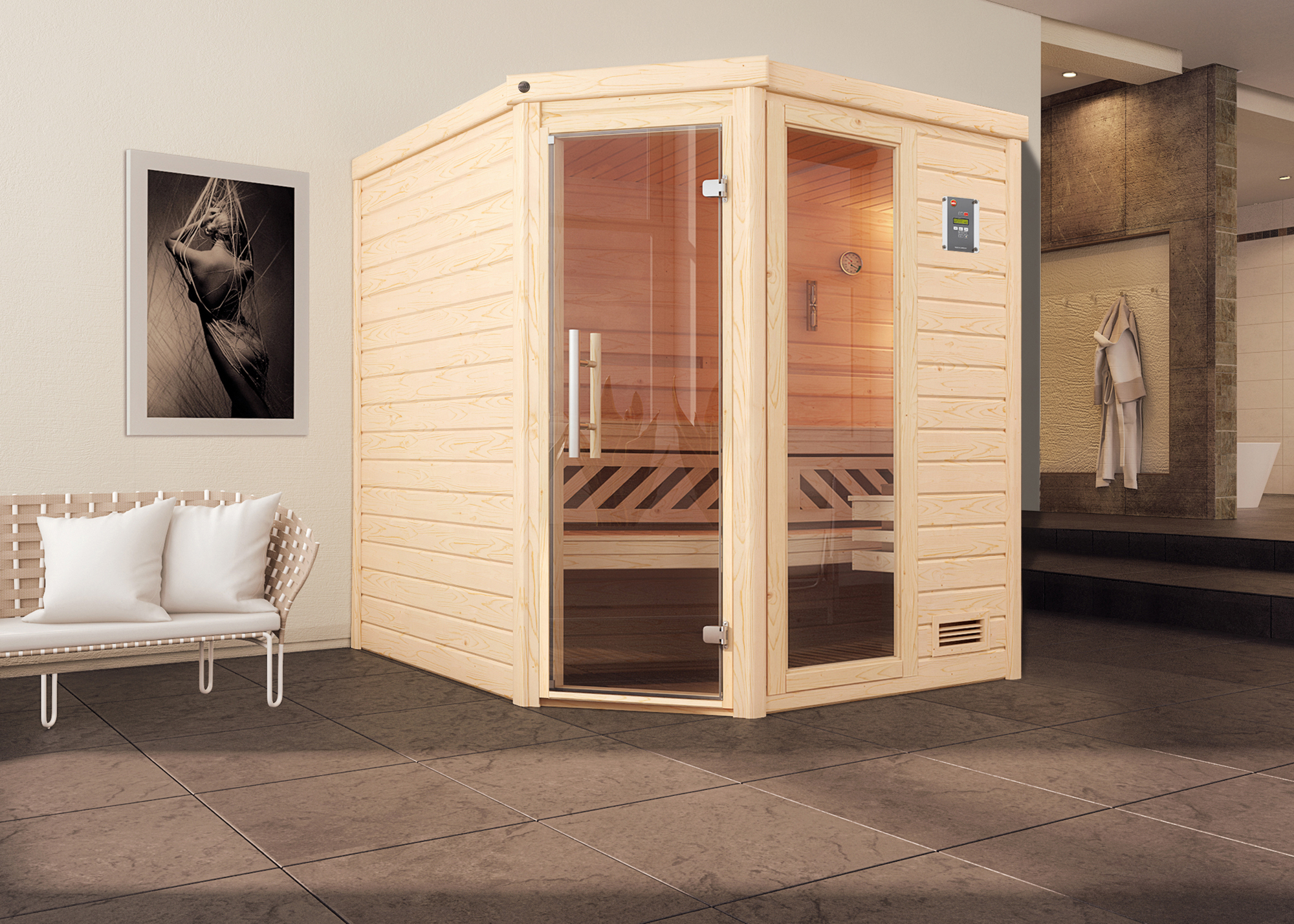 Weka Massivholzsauna 'Turku 2' 198 x 198 cm mit Glastür, Fenster