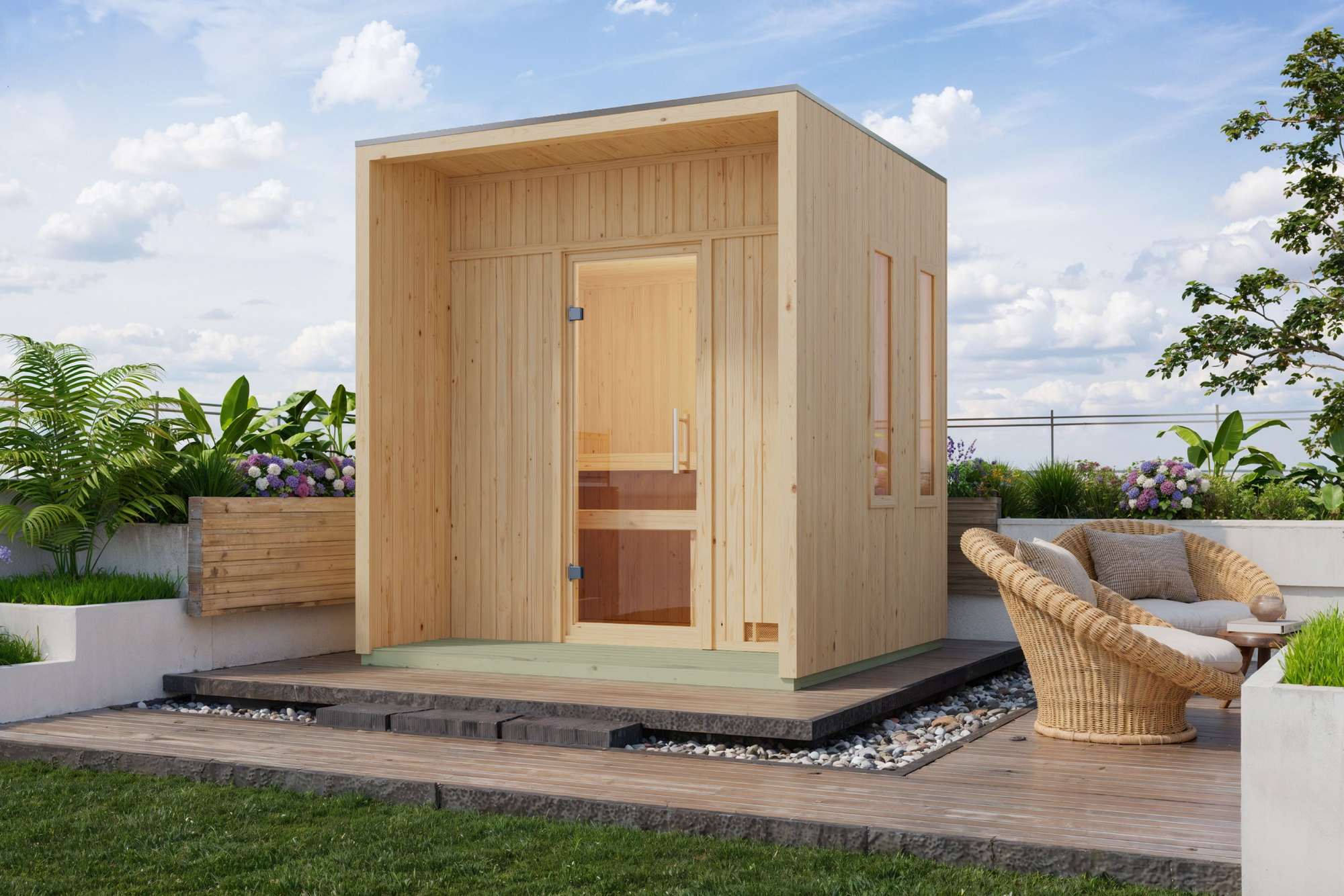 Karibu Saunahaus 'Orcadia' naturbelassen 219,5 x 244 x 216,5 cm