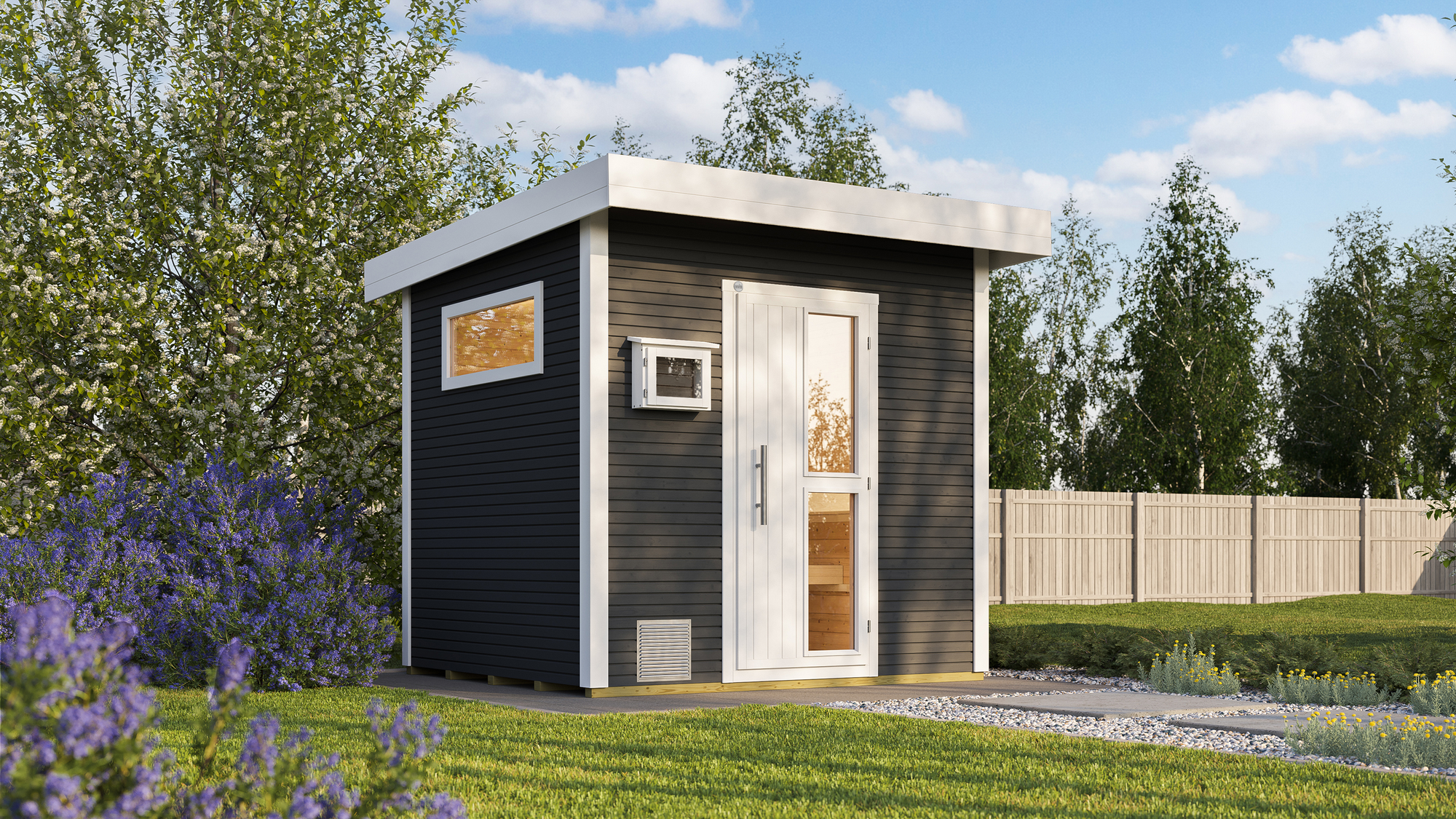 Thumbnail - Weka Saunahaus 'Kuopio' anthrazit Holztür, Fenster 238 x 238 x 253 cm, ohne Ofen