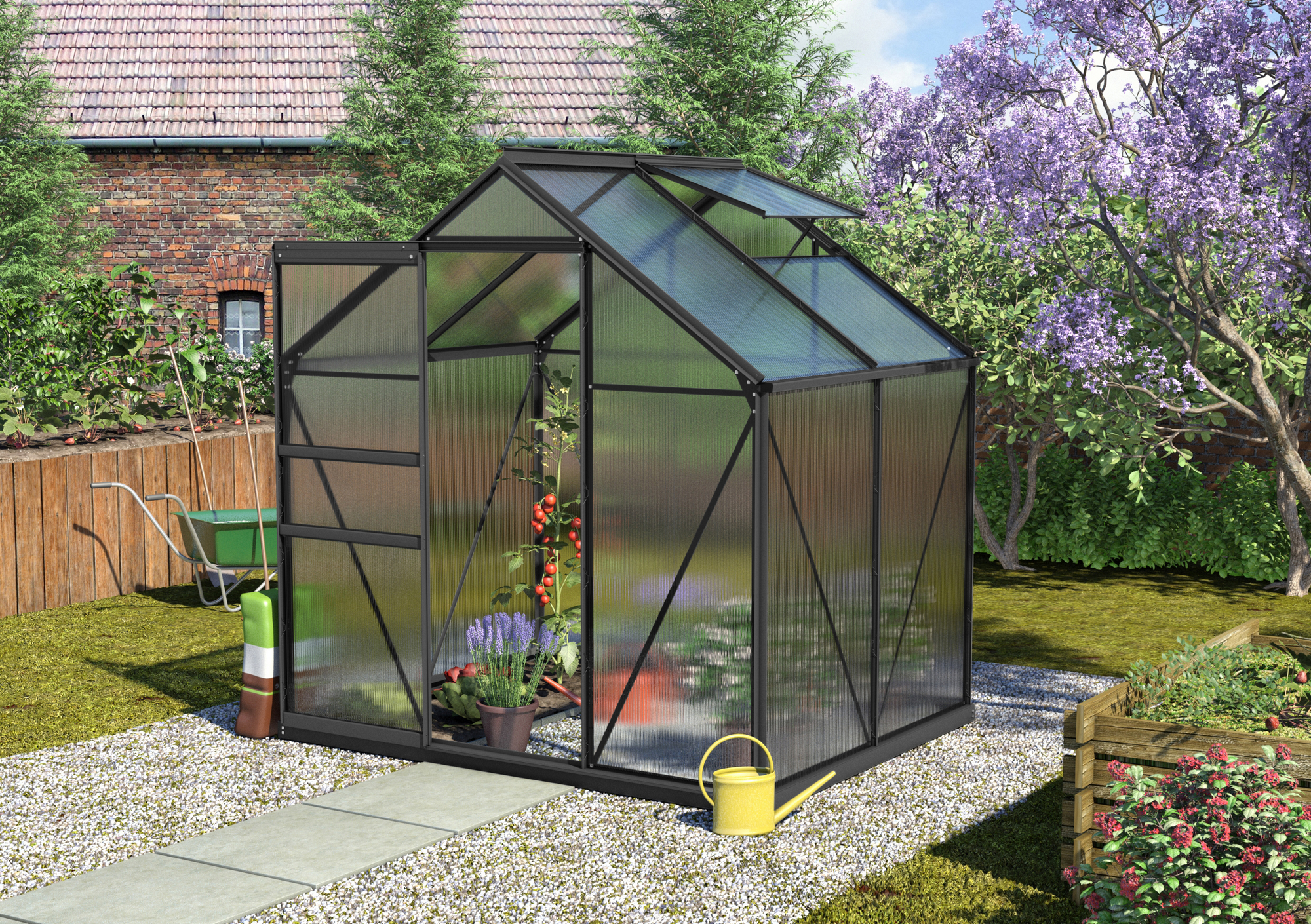 Vitavia Gewächshaus 'Calypso 3000' 195 x 154 cm mit 4 mm Hohlkammerplatten schwarz