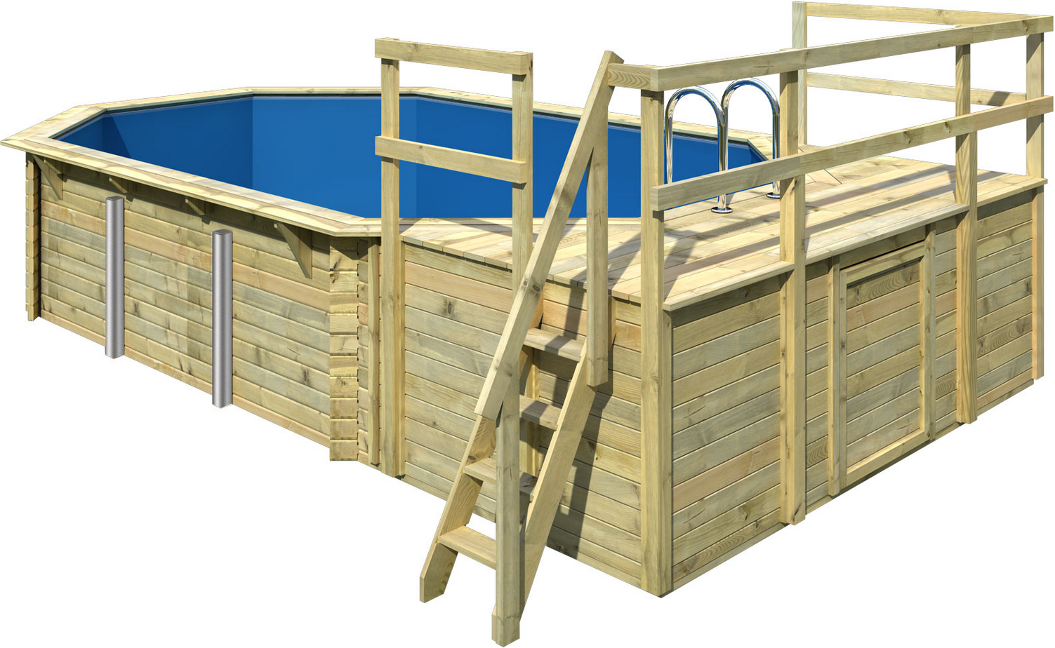 Karibu Massivholzpool-Set 'Modell 4 D' 690 x 400 x 124 cm mit 2 Eckterrasse und Tiefbeckenleiter