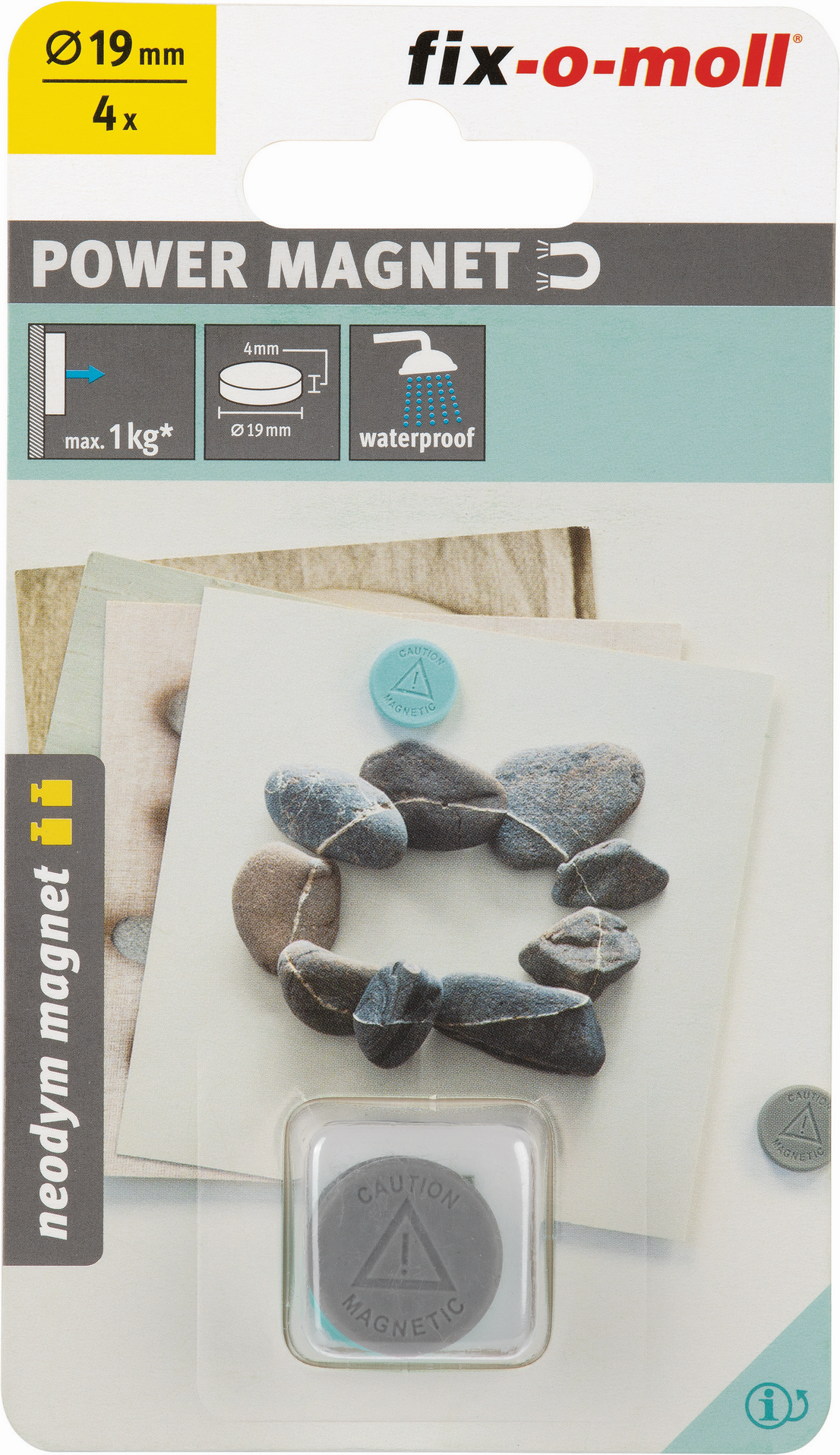 Fix-o-moll Magnetscheibe 'Neodym' türkis Silikonummantelung Ø 19 x 4 mm, 4 Stück