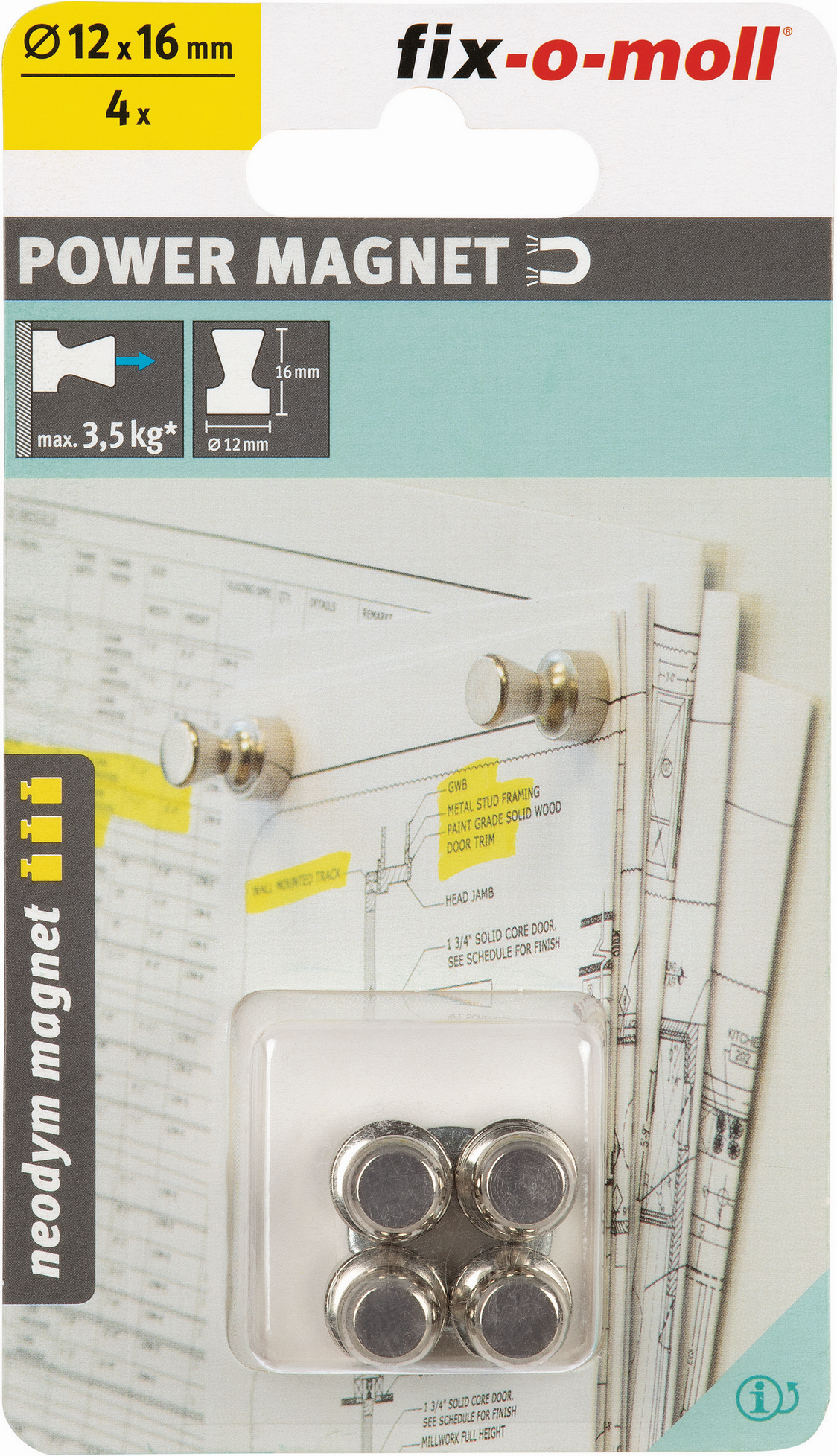 Fix-o-moll Magnetkegel 'Neodym' silbern Ø 12 x 16 mm, 4 Stück