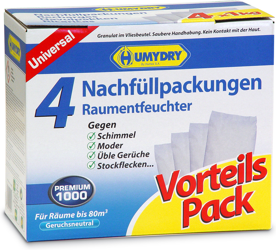 Humydry Nachfüllpackungen für Raumentfeuchter 'Premium' 4 Stück