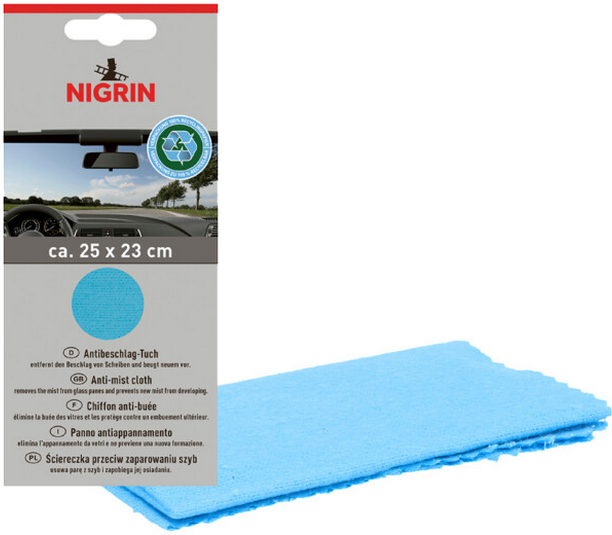 Nigrin Anti-Beschlag-Tuch Eco blau 25 x 23 cm