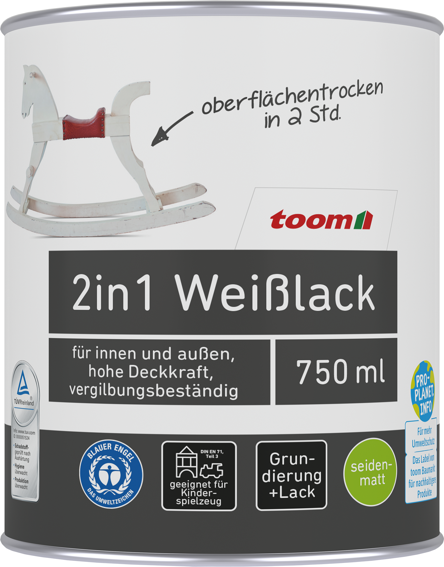 toom 2in1 Weißlack seidenmatt 750 ml