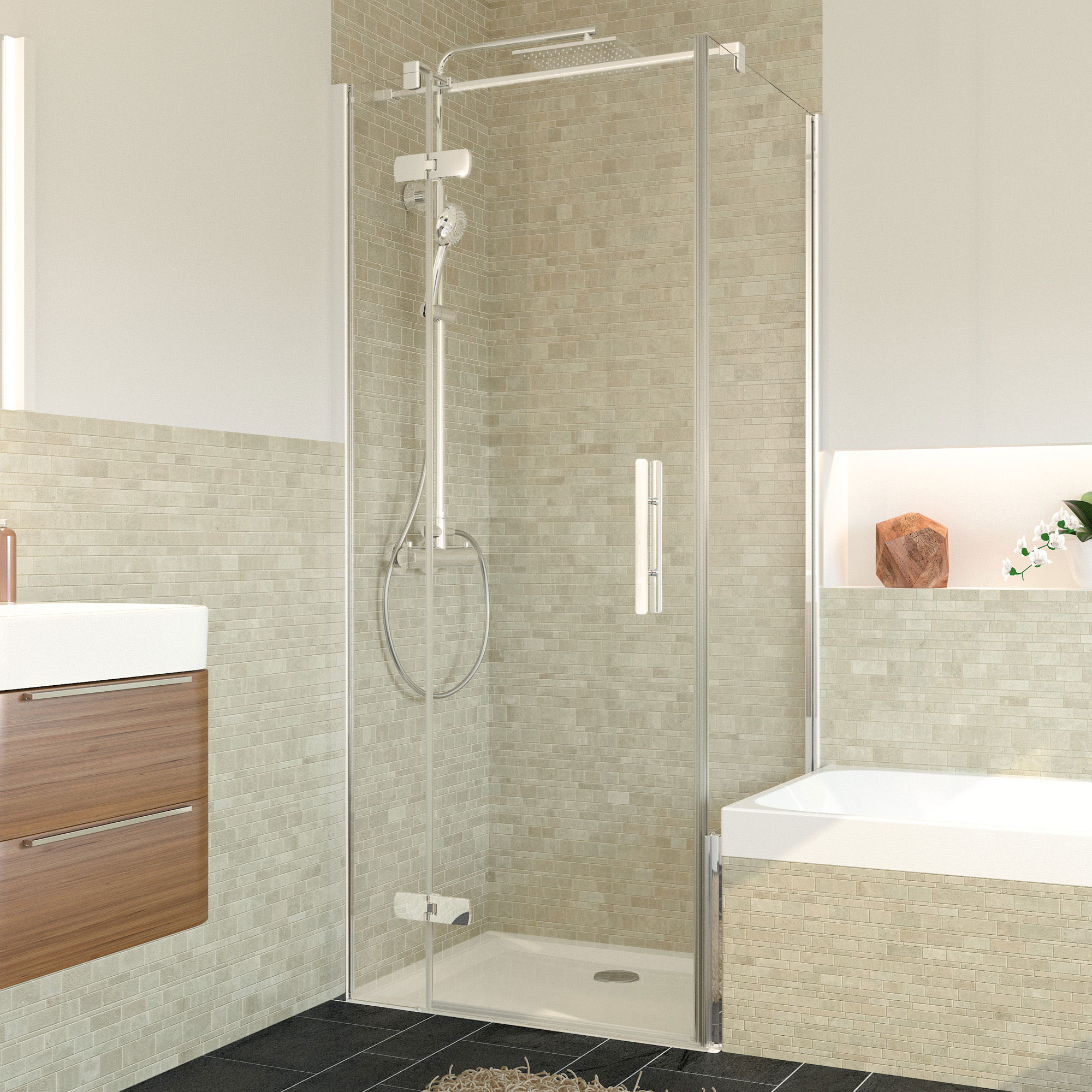 Breuer Badewannenseitenwand 'Avanta' für Drehtür, teilgerahmt, Chromoptik, 75 x 175 cm