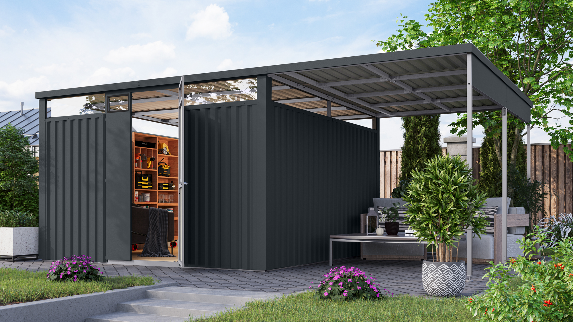 Karibu Metallgerätehaus-Set 'Polaris 3,5' anthrazit 560 x 220 x 343 cm