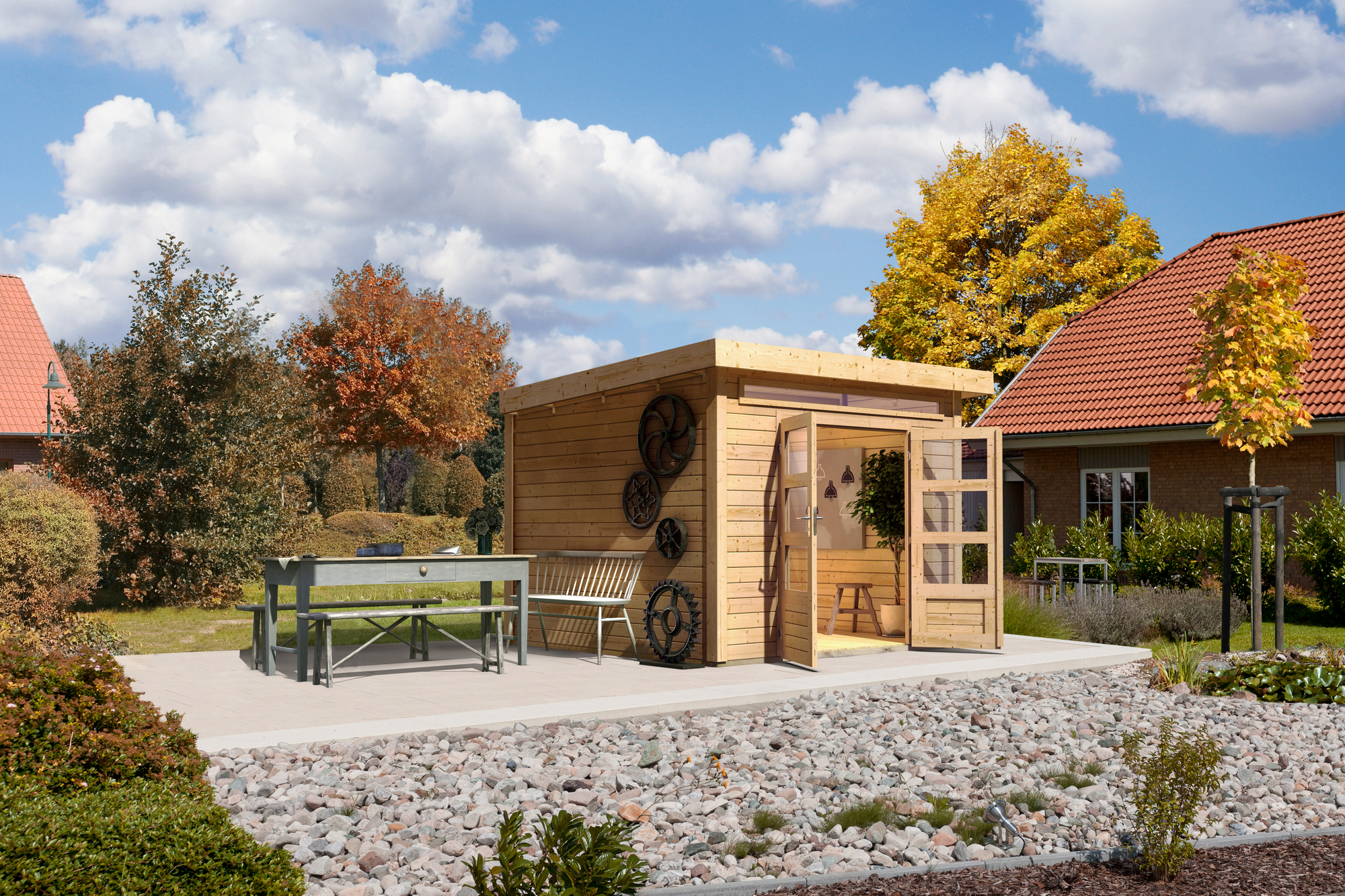 Karibu Gartenhaus 'Landern 6' Fichtenholz naturbelassen 222 x 274 x 274 cm