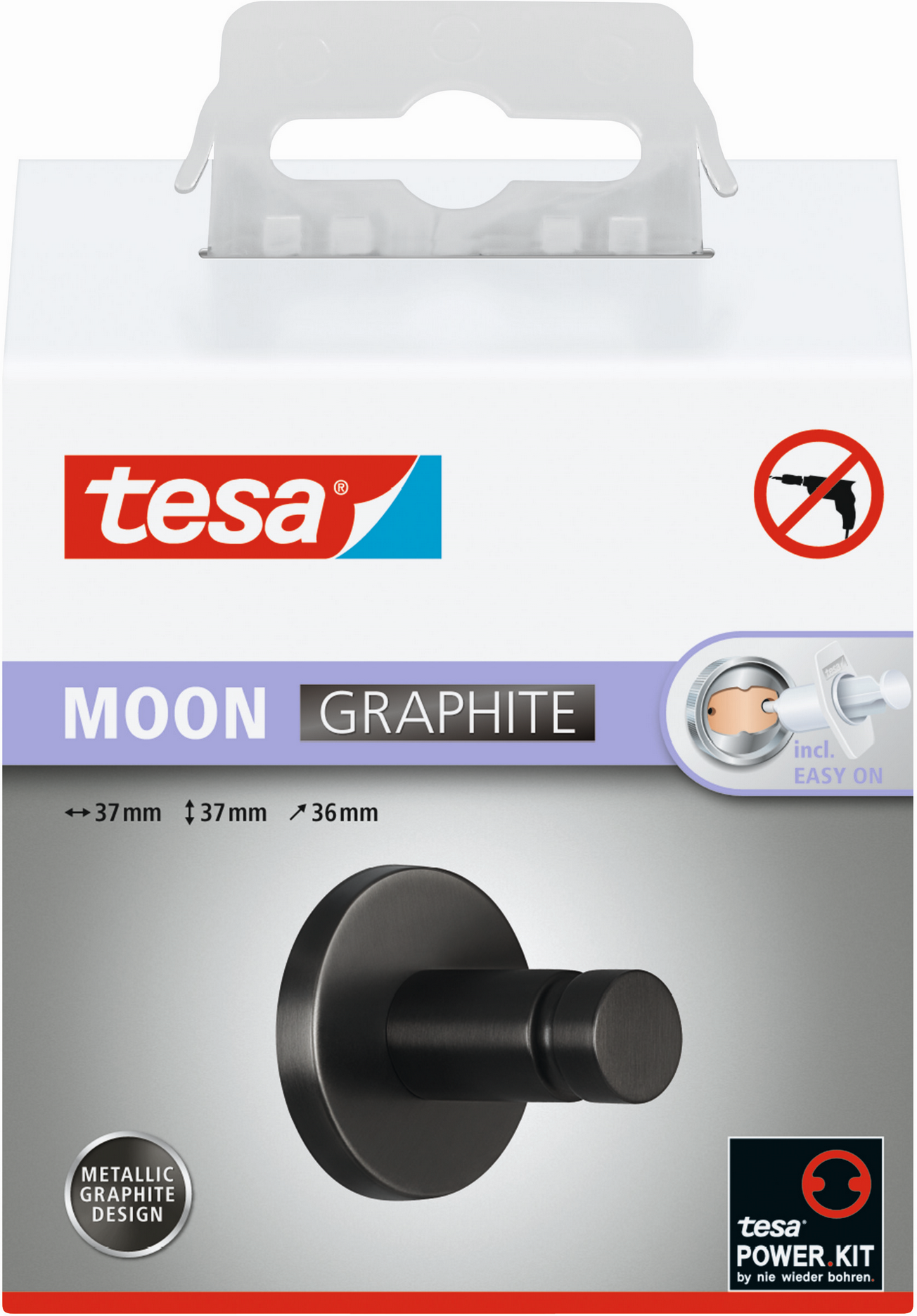 tesa Handtuchhaken 'Moon' graphitfarben selbstklebend 3,68 x 3,68 x 3,55 cm