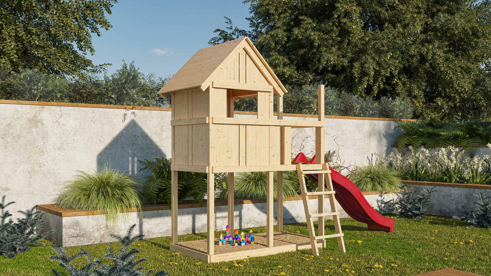 Karibu Kinderspielhaus 'Frieda' naturbelassene nordische Fichte 202 x 291 x 107 cm rot