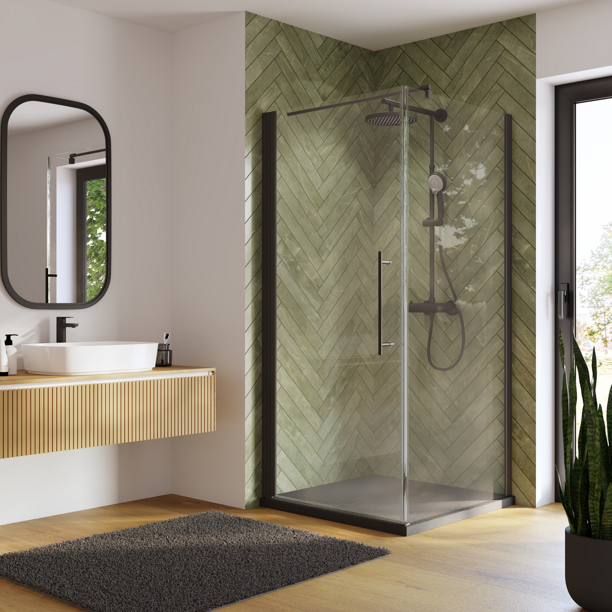 toom Seitenwand 'Beta' für Drehtür, Klarglas, rechts/links, schwarz matt, teilgerahmt, Sondermaß