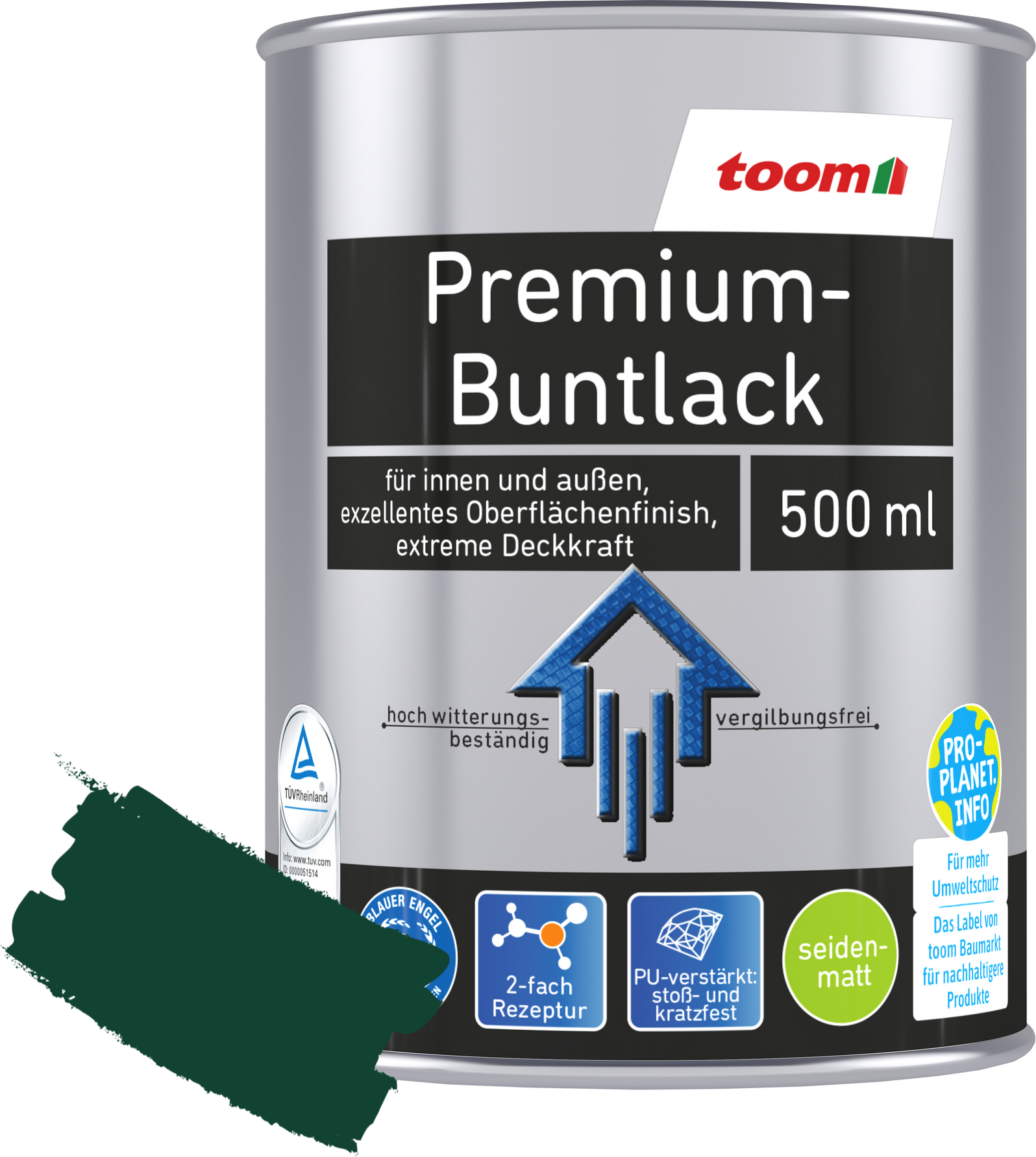 toom Premium-Buntlack moosgrün seidenmatt 500 ml