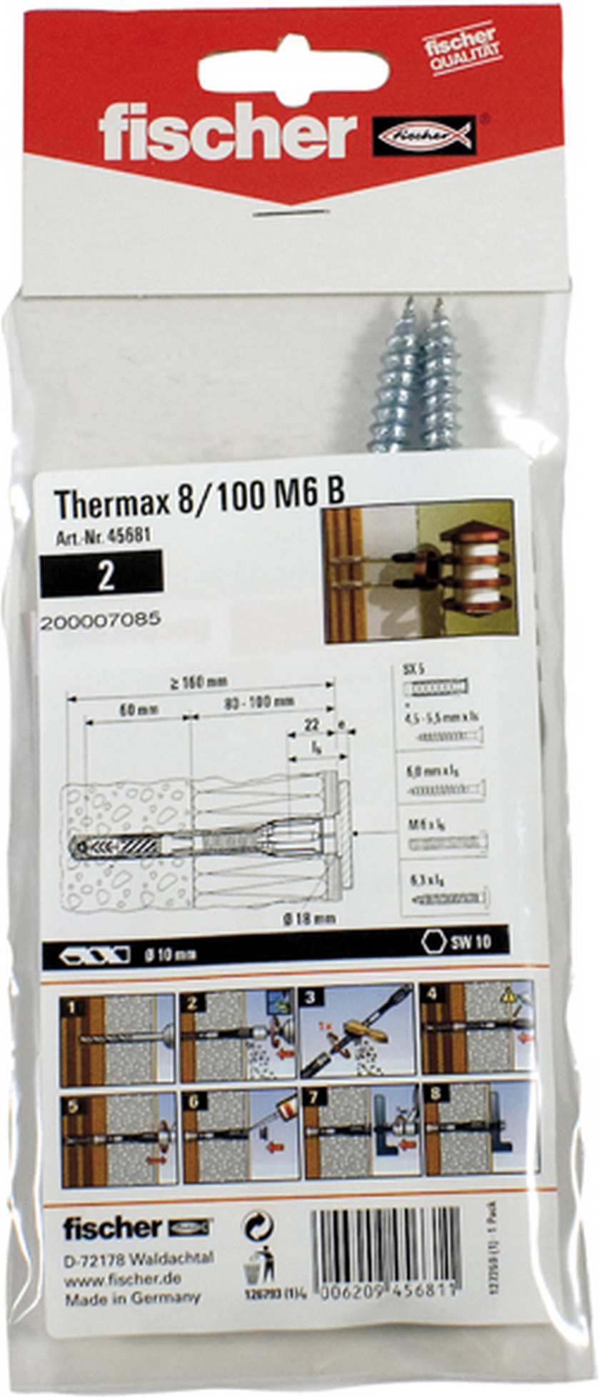 Fischer Abstandsmontagesystem 'Thermax 8' für Dämmstoffe 80 bis 100 mm, M6 2 Stück