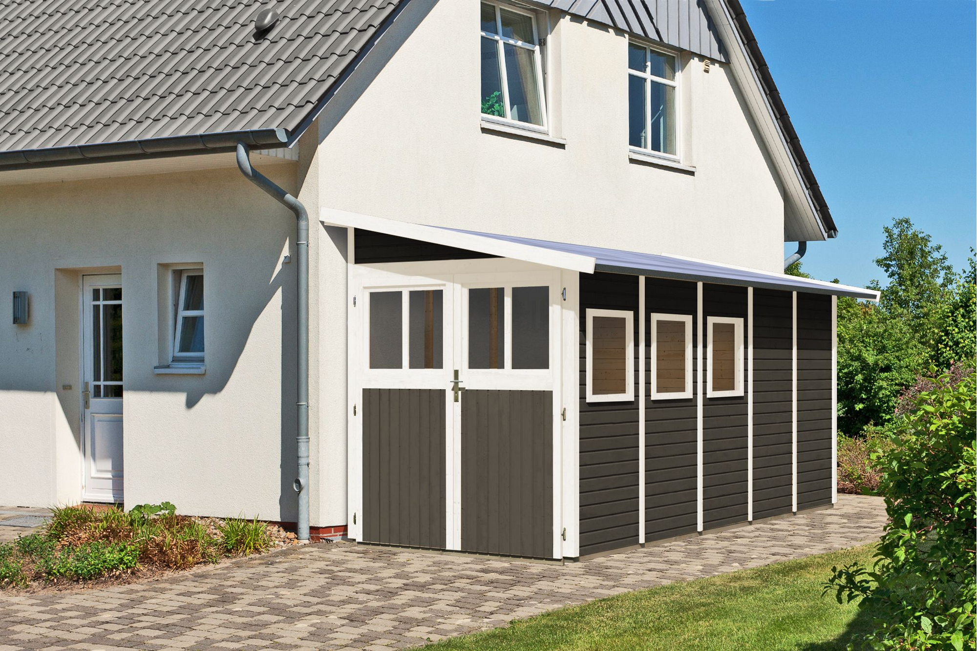 Karibu Gartenhaus 'Klosterfelde 5' terragrau 200 x 230 x 496 cm