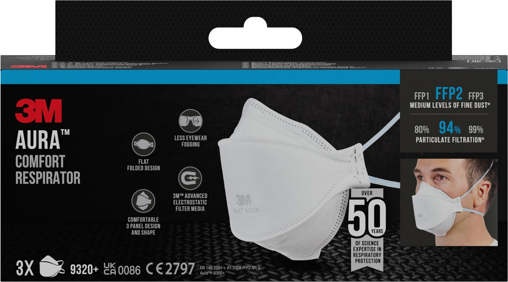 3M FFP2-Einweg-Partikel-Atemschutzmaske '9320+ Aura™' ohne Ventil, 3 Stück