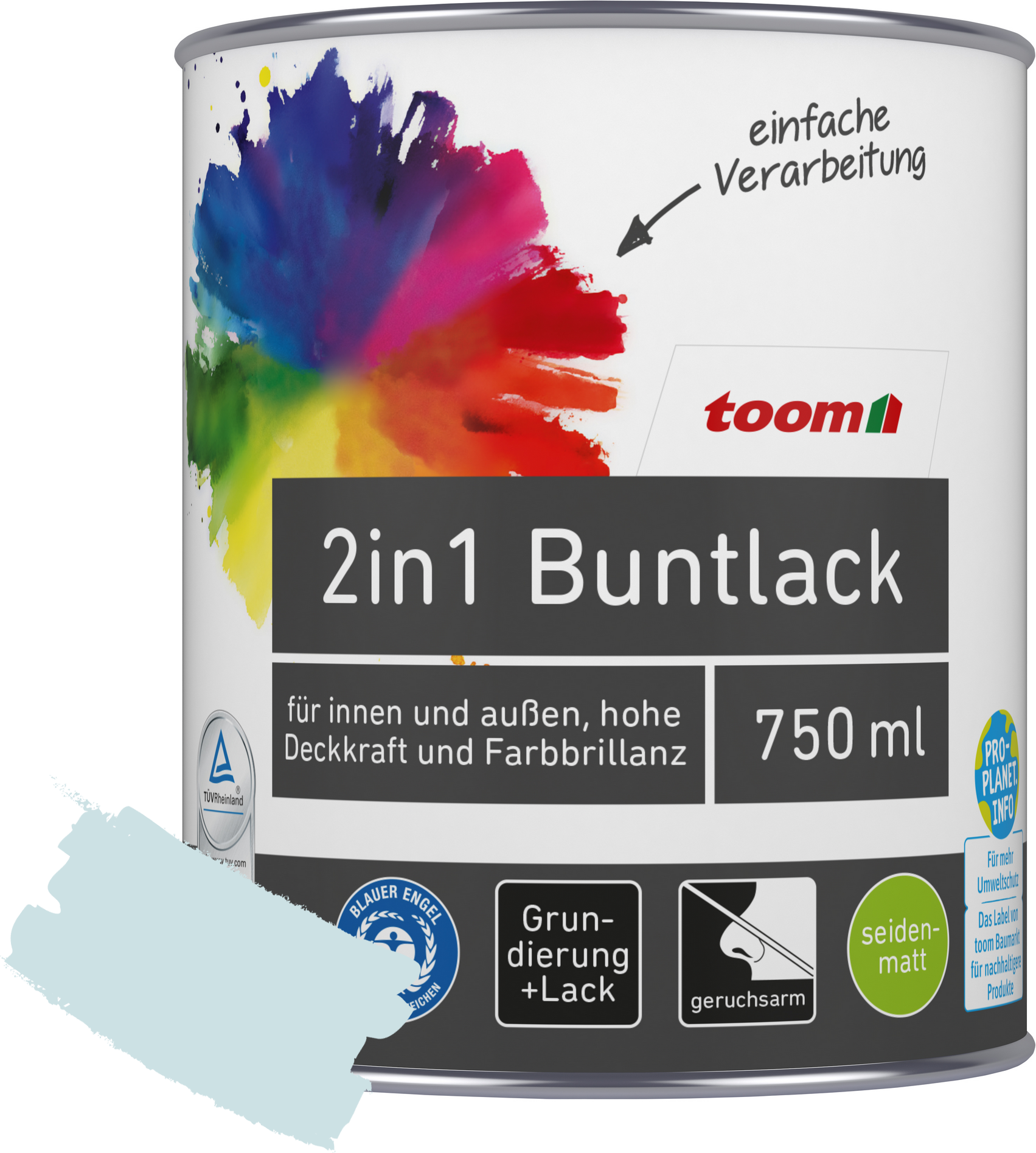 Thumbnail - toom 2in1 Buntlack 'Atempause' hellblau seidenmatt 750 ml
