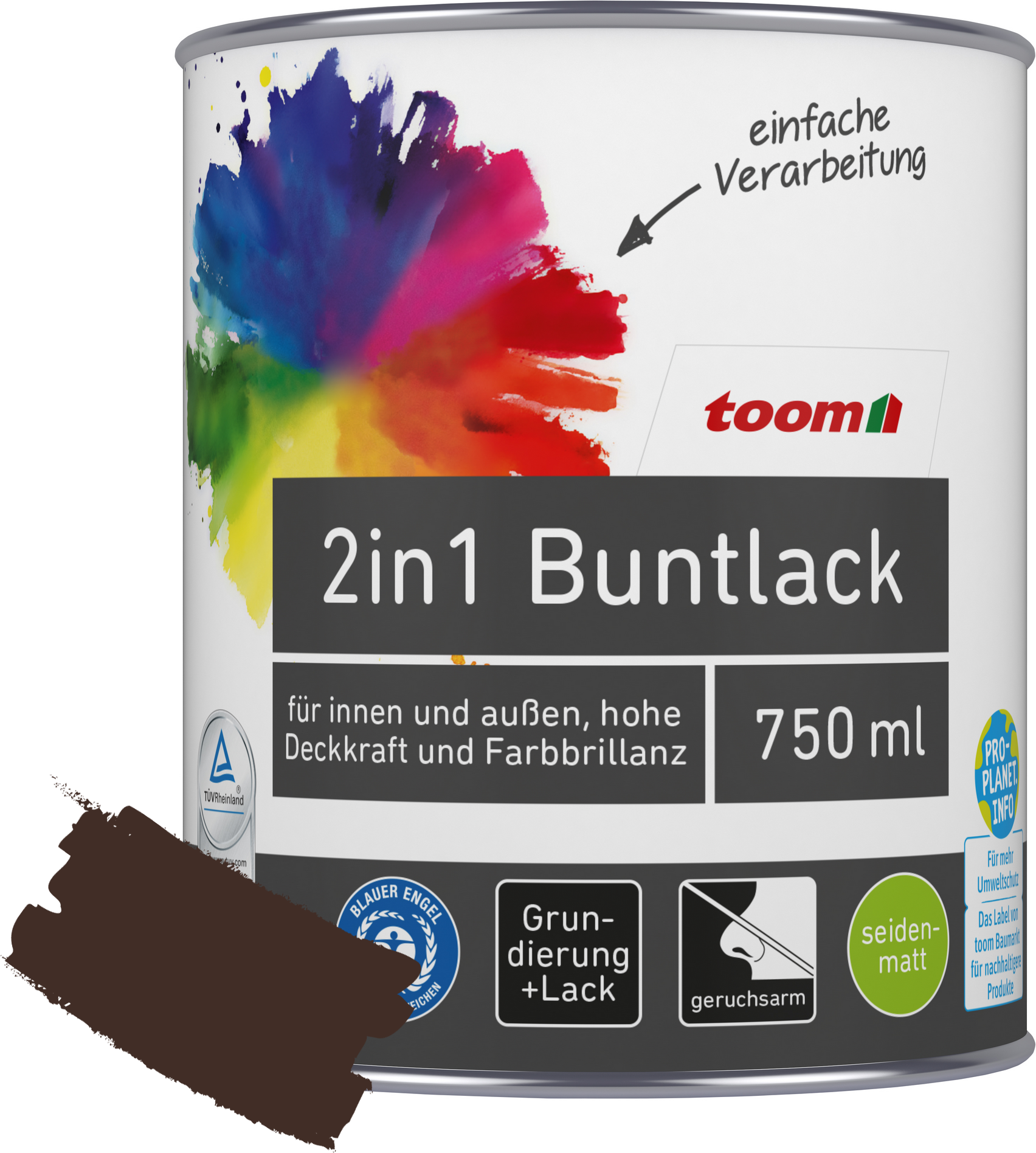Thumbnail - toom 2in1 Buntlack 'Edelbraun' schokobraun seidenmatt 750 ml