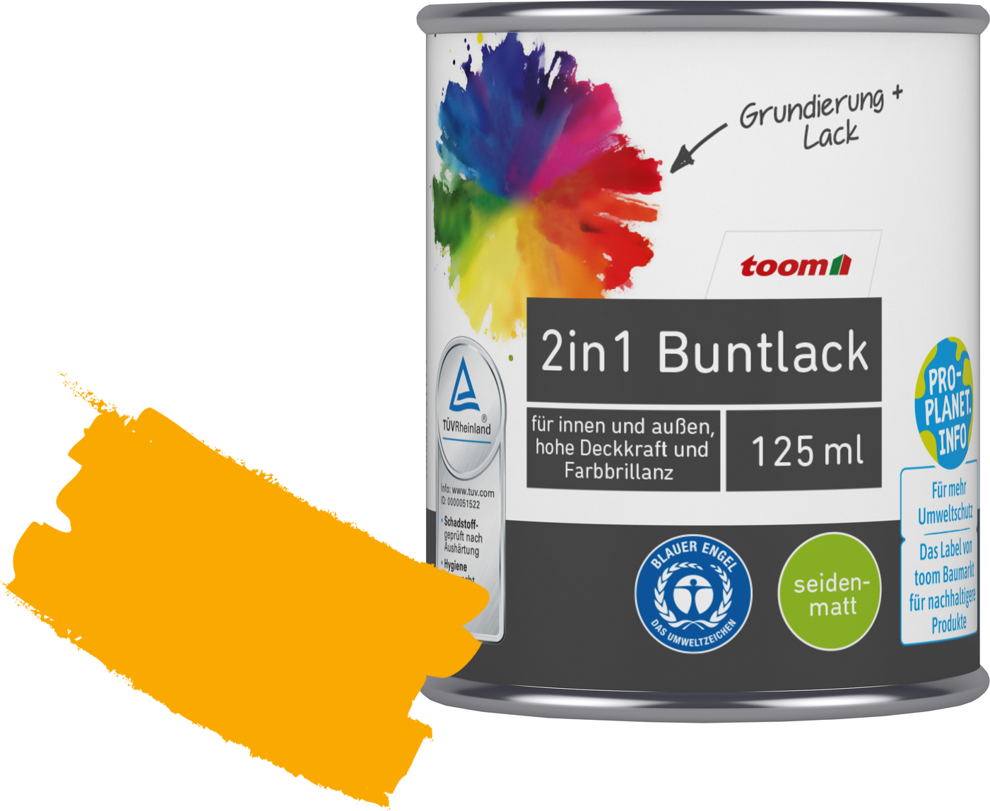 Thumbnail - toom 2in1 Buntlack 'Sonnenblume' orangegelb seidenmatt 125 ml