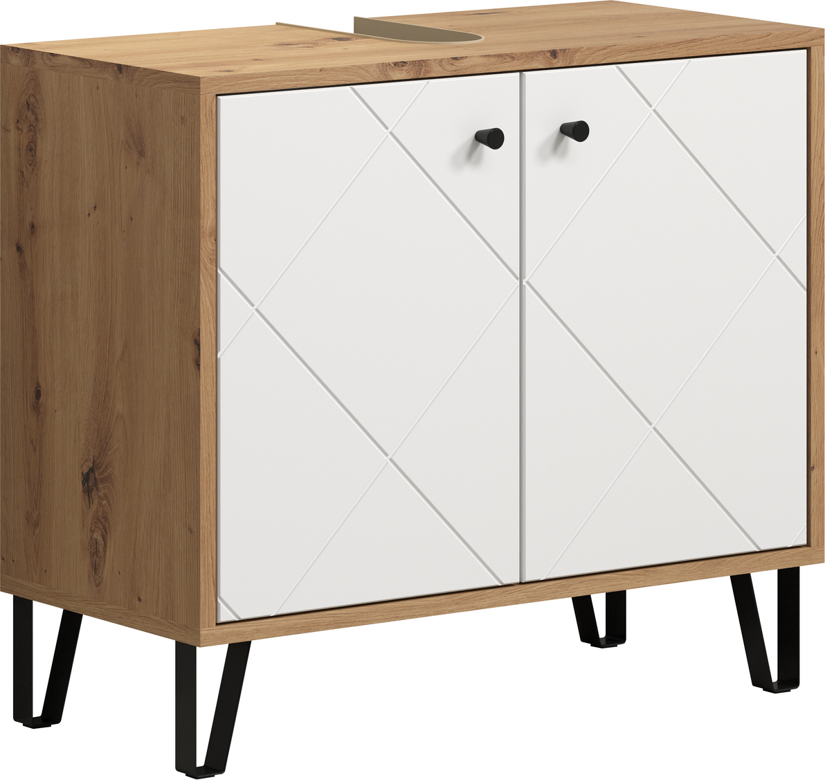 Waschbeckenunterschrank 'Touch' weiß, braun matt 69 x 61 x 33 cm