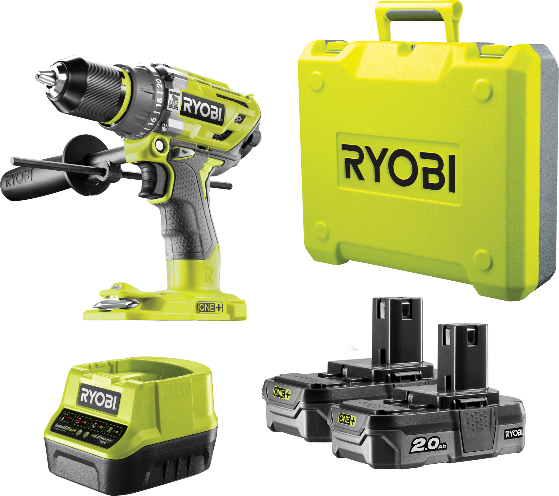 Ryobi Akku-Schlagbohrschrauber 'ONE+ Brushless R18PD7-220B' inkl. 2x Akku und Ladegerät
