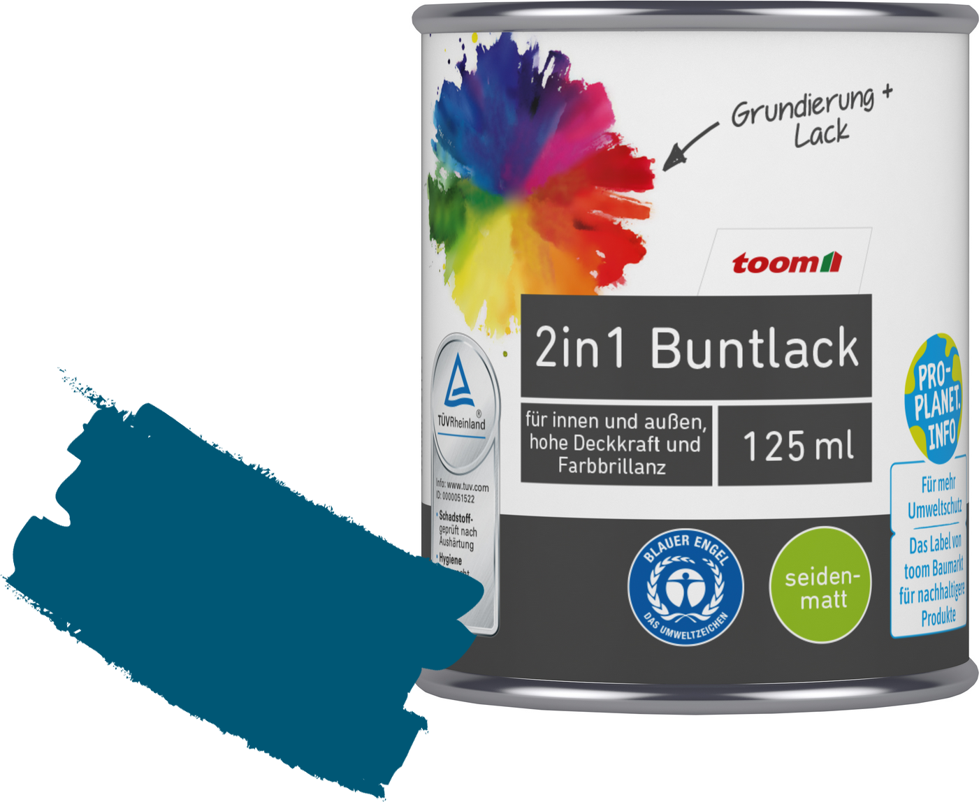 Thumbnail - toom 2in1 Buntlack 'Blaupause' enzianblau seidenmatt 125 ml