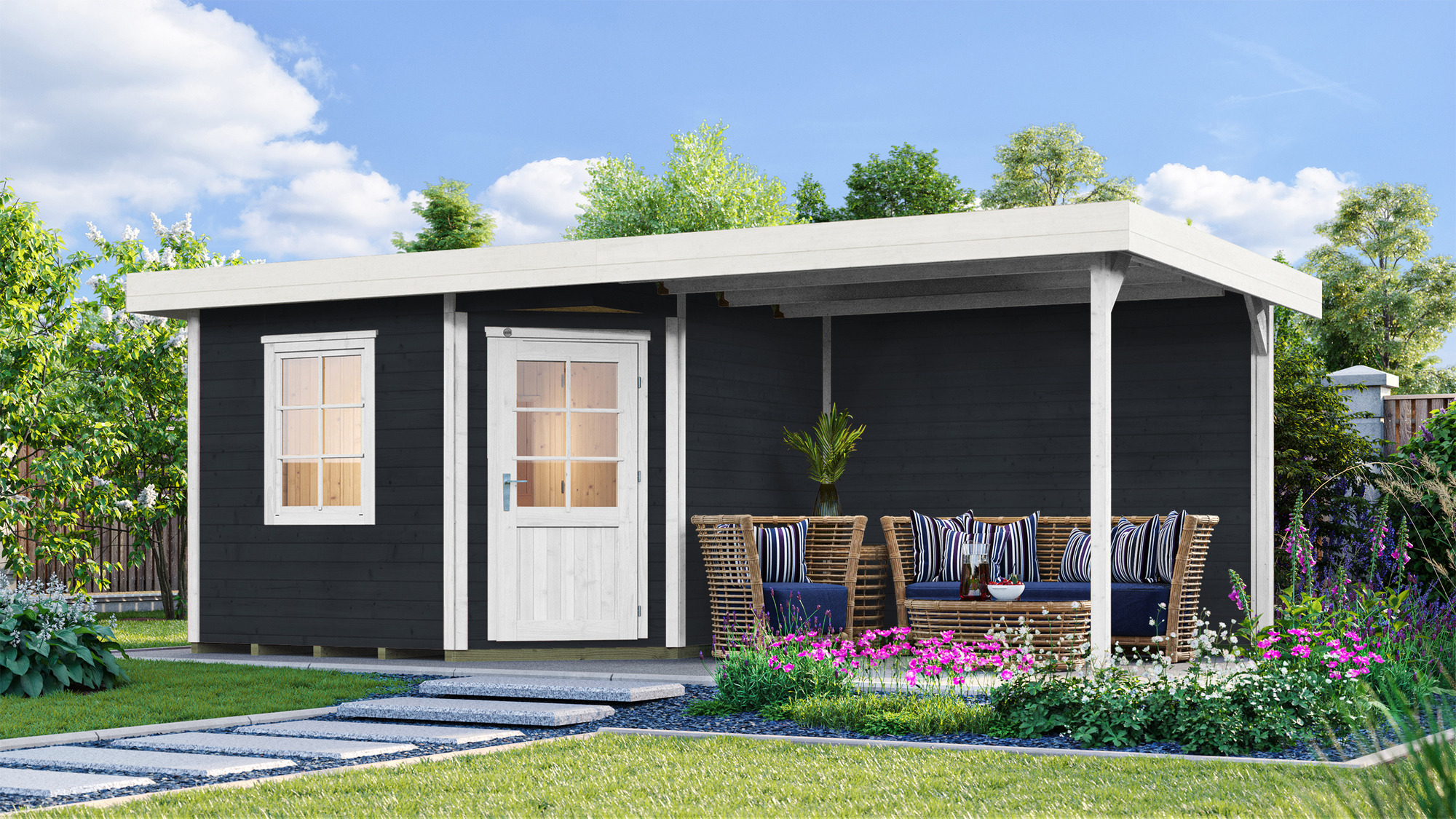 Thumbnail - Weka Saunahaus 'Salo' anthrazit mit Sauna Varberg 3 ohne Ofen 593 x 298 x 237 cm