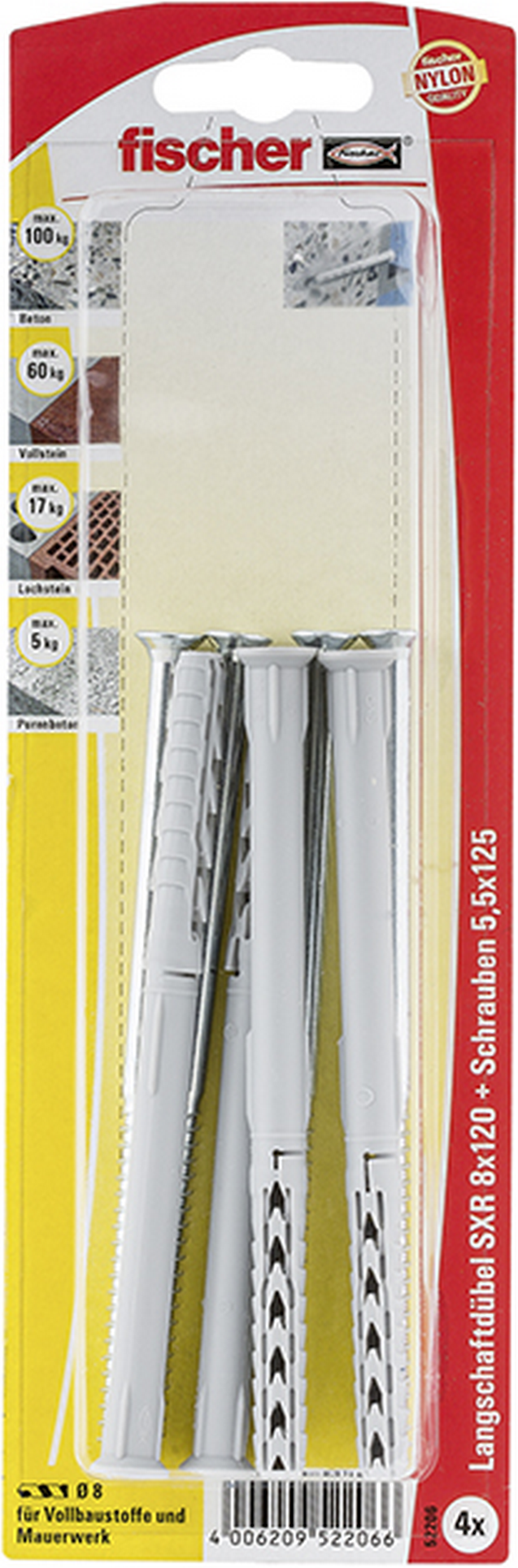 Fischer fischer Langschaftdübel SXR 8 x 120 Z Senkkopfschraube (PZ) 4 Stück