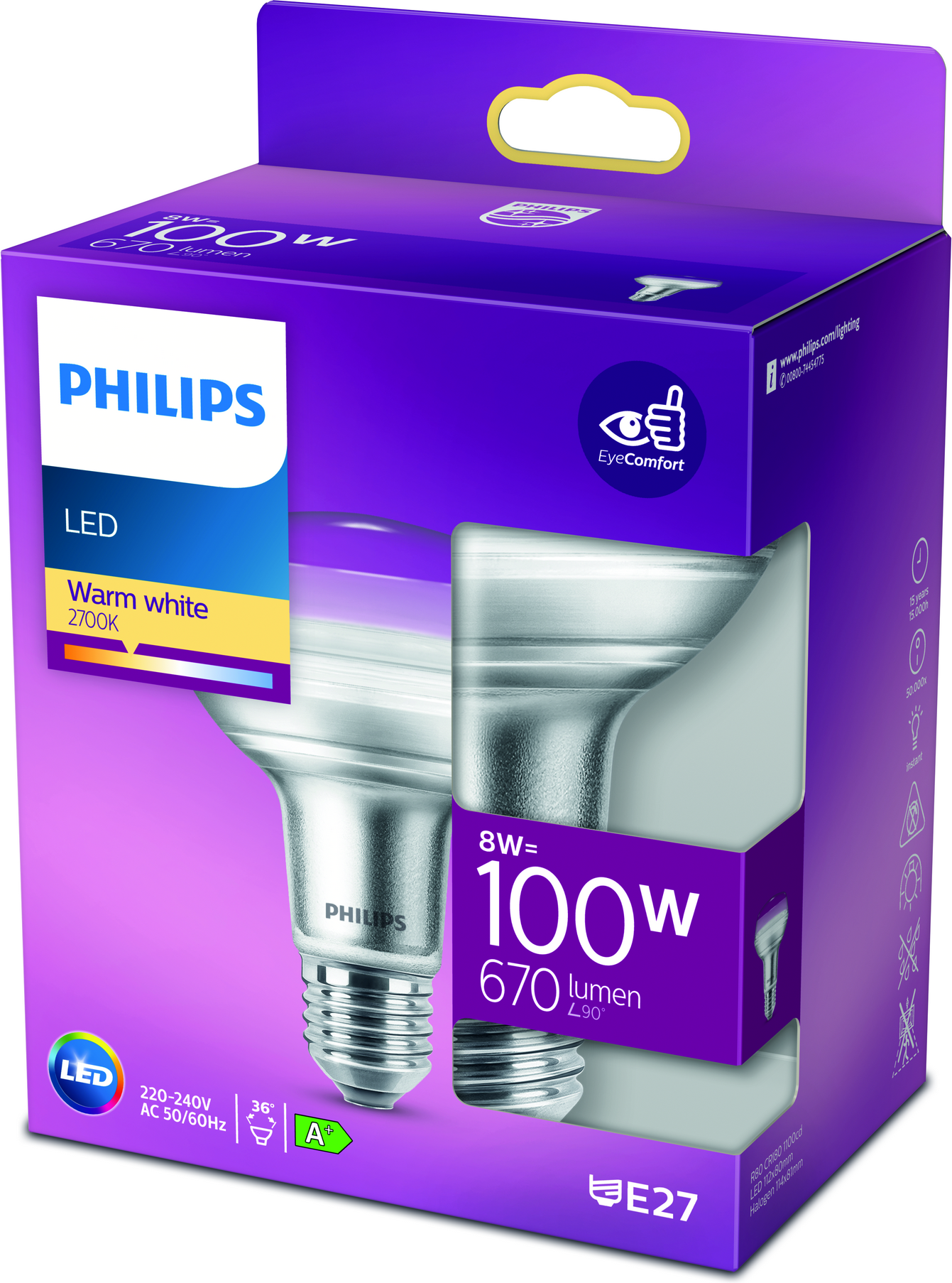Thumbnail - Philips LED Reflektor 8 W E27 R80 warmweiß 670 lm