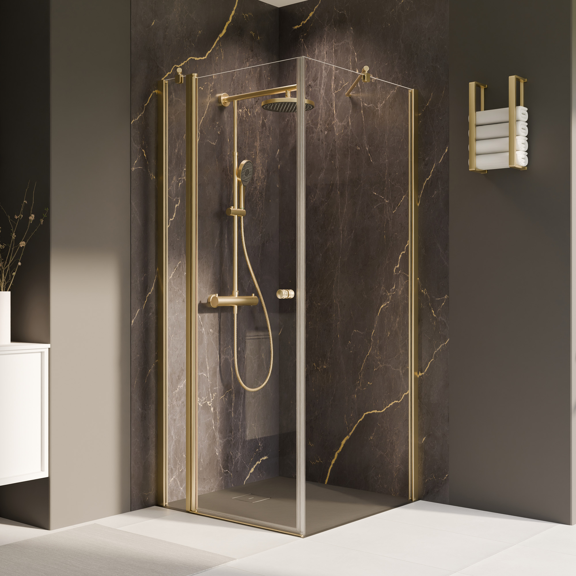 Thumbnail - Breuer Drehtür 'Elana 2.0' mit Festteil für Seitenwand, links, goldfarben, 100 x 200 cm