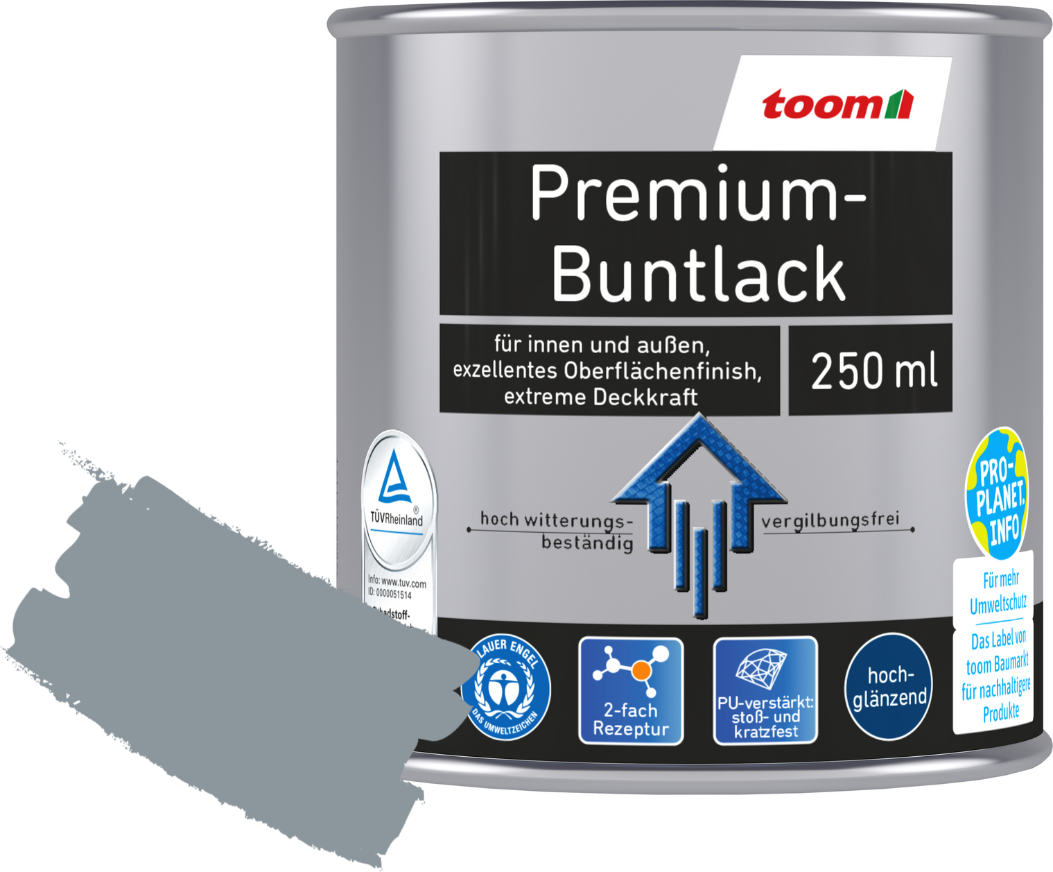 toom Premium-Buntlack silbergrau glänzend 250 ml