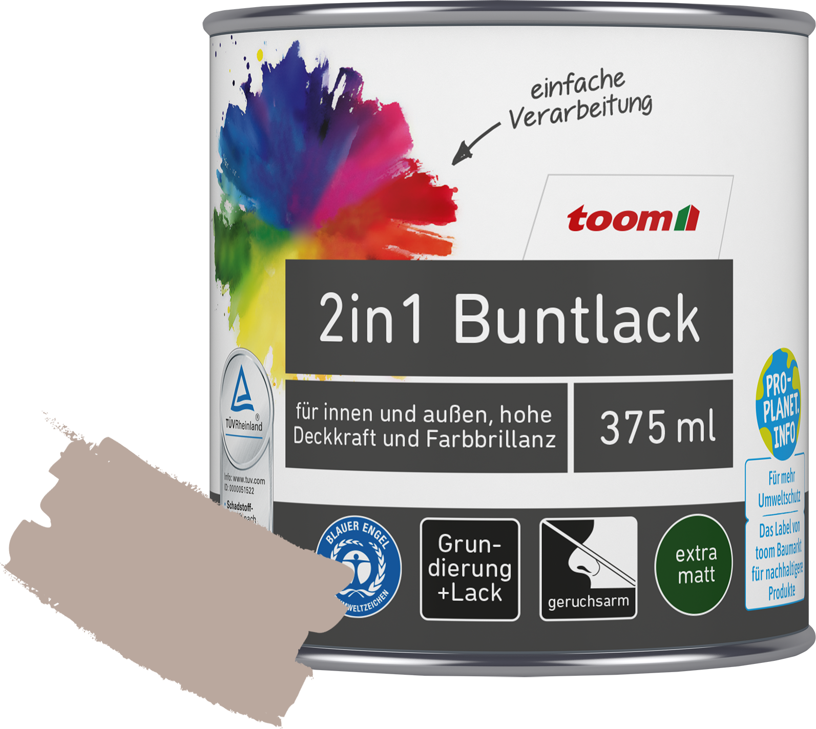 Thumbnail - toom 2in1 Buntlack 'Kieselsand' taupe matt 375 ml