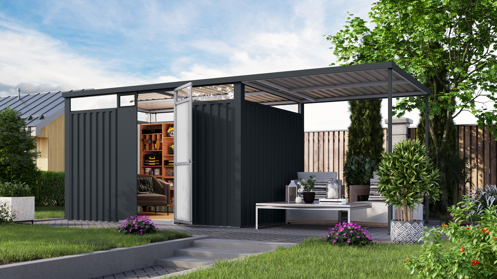 Karibu Metallgerätehaus-Set 'Polaris 3' anthrazit 559 x 218 x 232 cm