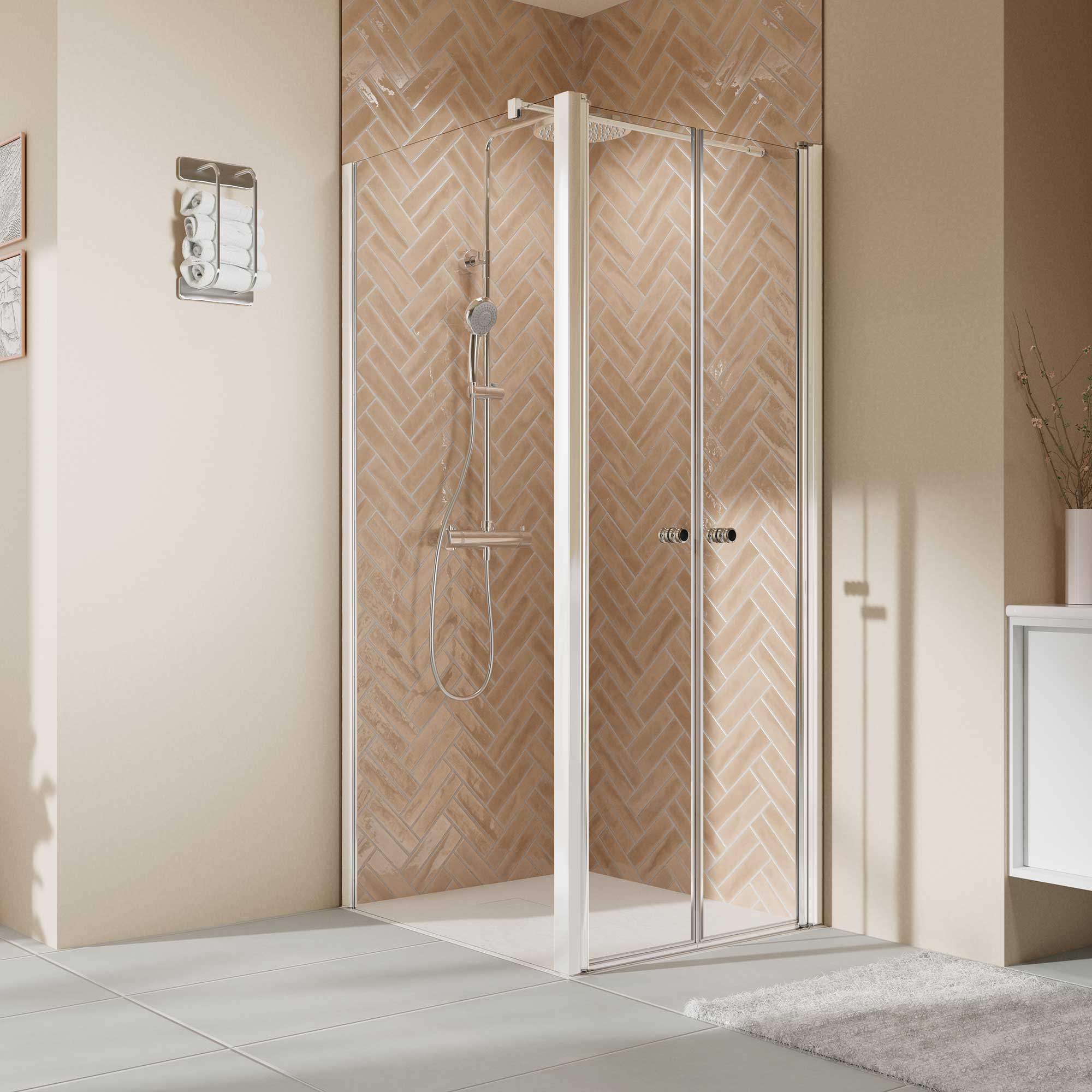 Thumbnail - Breuer Seitenwand 'Elana 2.0' rund für Pendeltür, Anschlag links, weiß matt, Klarglas hell, 90 cm