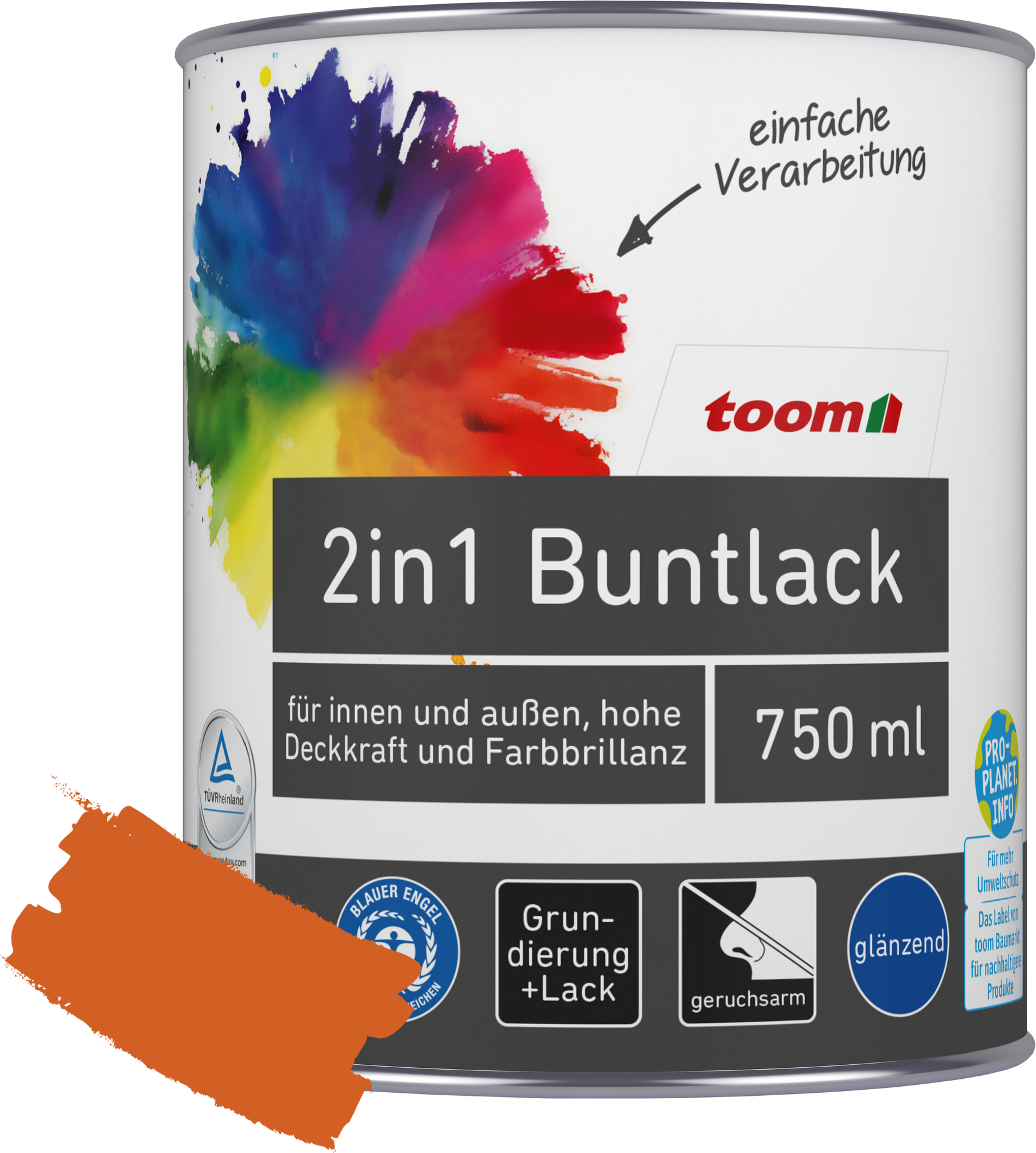Thumbnail - toom 2in1 Buntlack 'Feuerglut' orange glänzend 750 ml