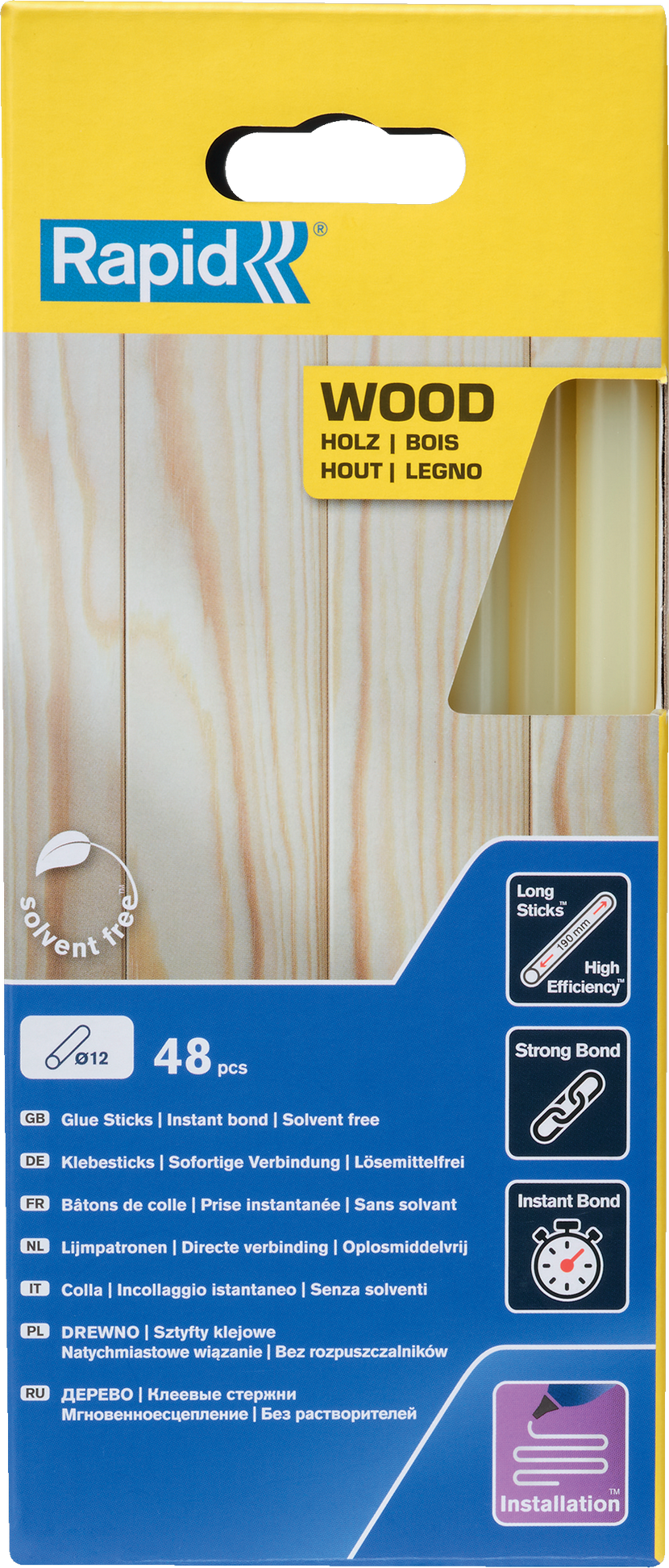 Rapid Klebestick für Holz gelb Ø 12 x 190 mm 48 Stück