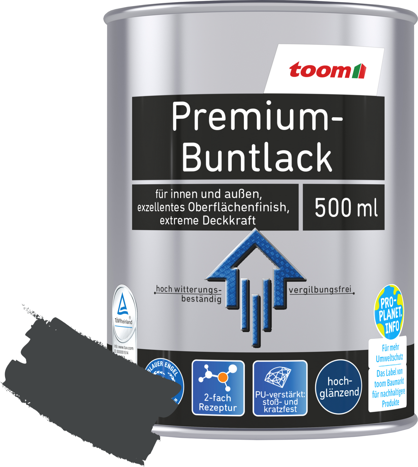 toom Premium-Buntlack grau glänzend 500 ml
