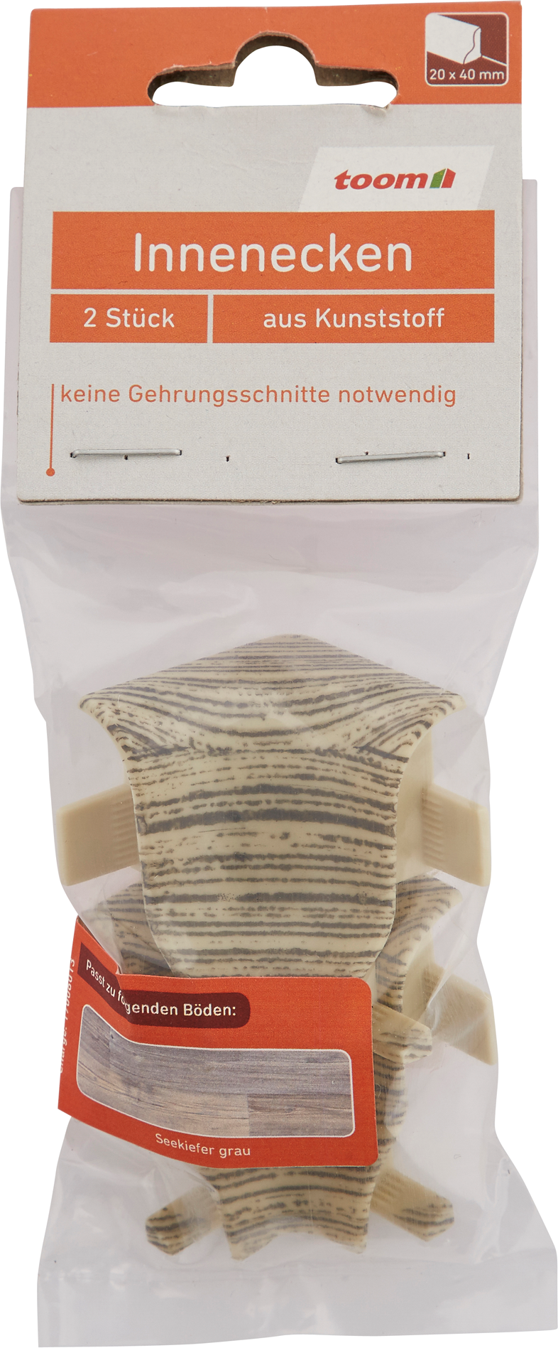 toom Innenecke für Sockelleiste Seekiefer grau 34 x 40 mm, 2 Stück
