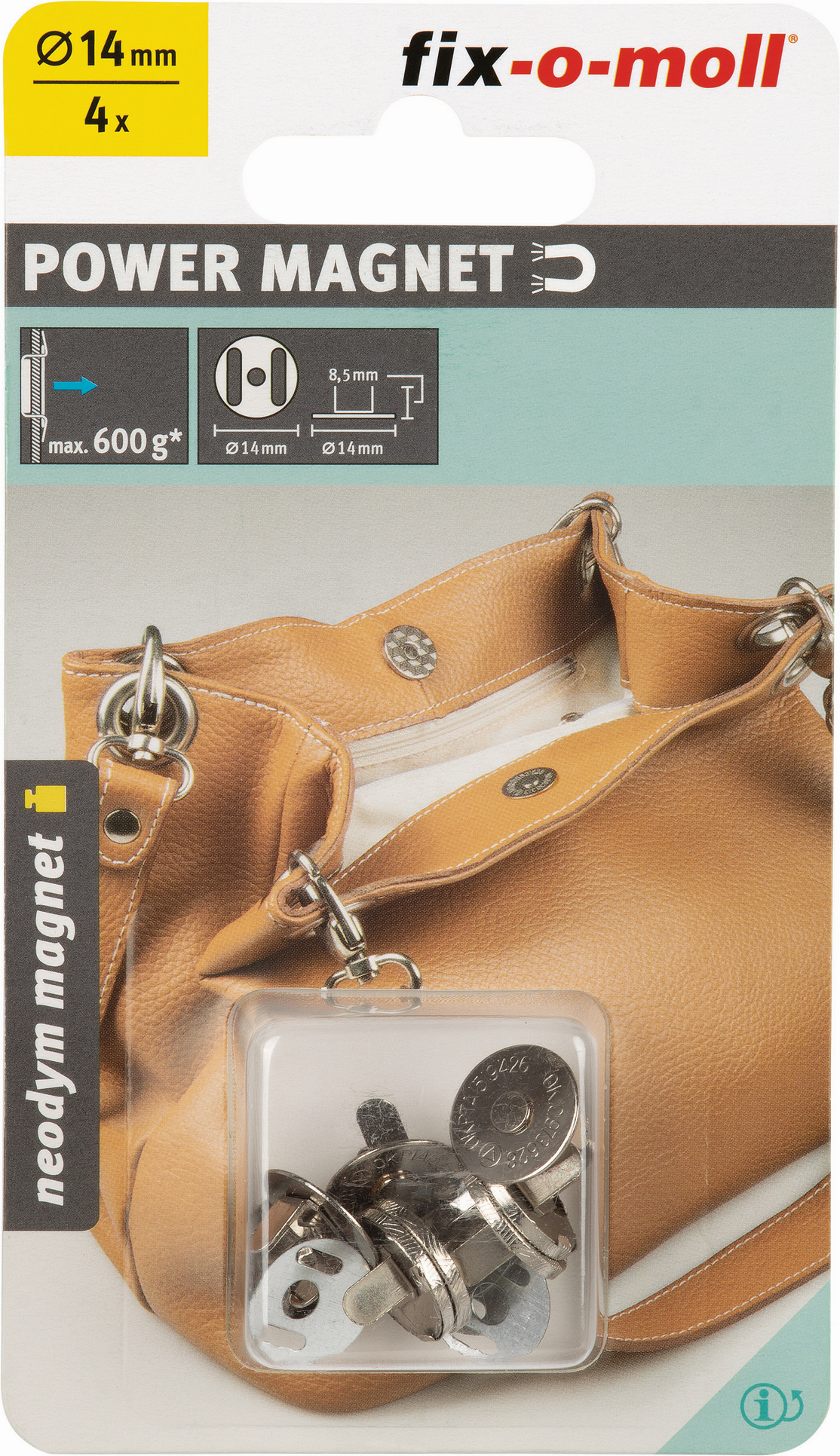 Fix-o-moll Magnetverschluss 'Neodym' silbern Ø 14 mm, 4 Stück