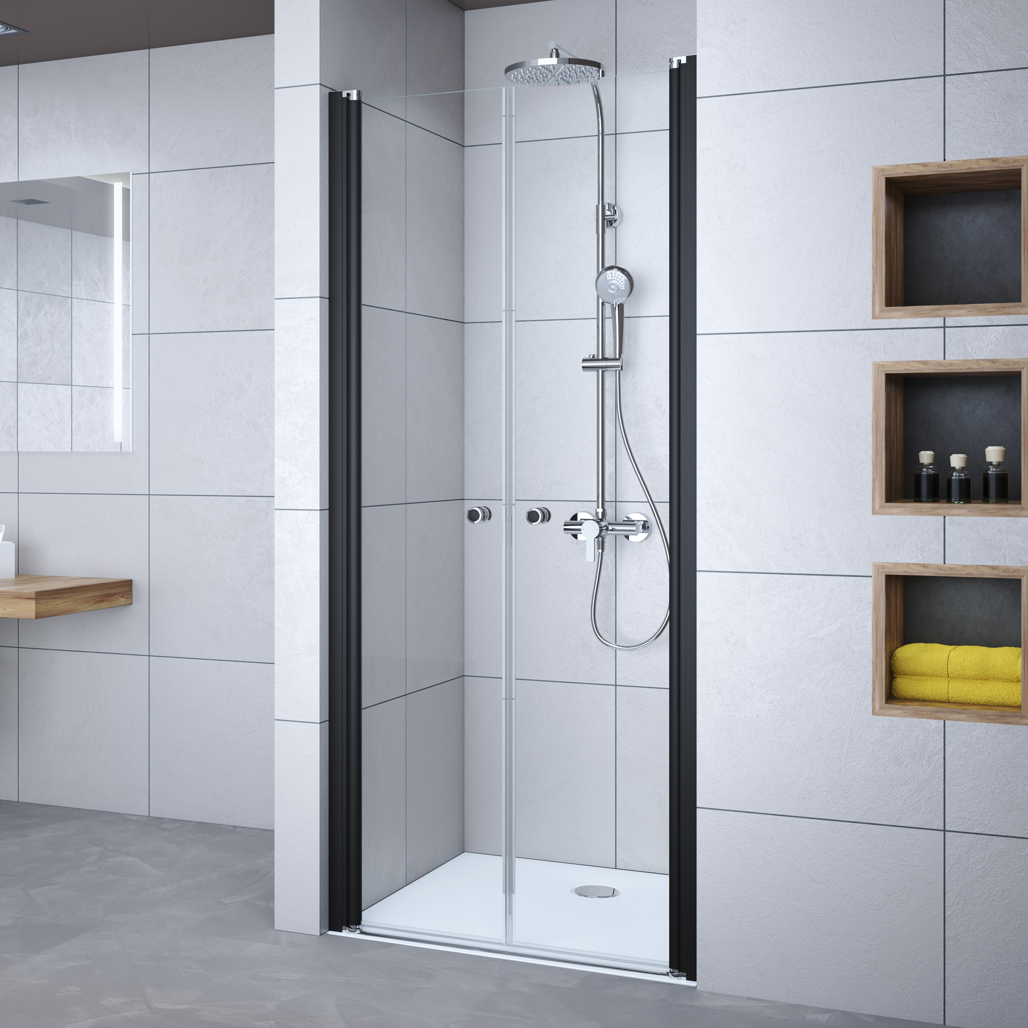 Breuer Pendeltür 'Elana 6' für Nische, teilgerahmt, schwarz-matt, 100 x 200 cm