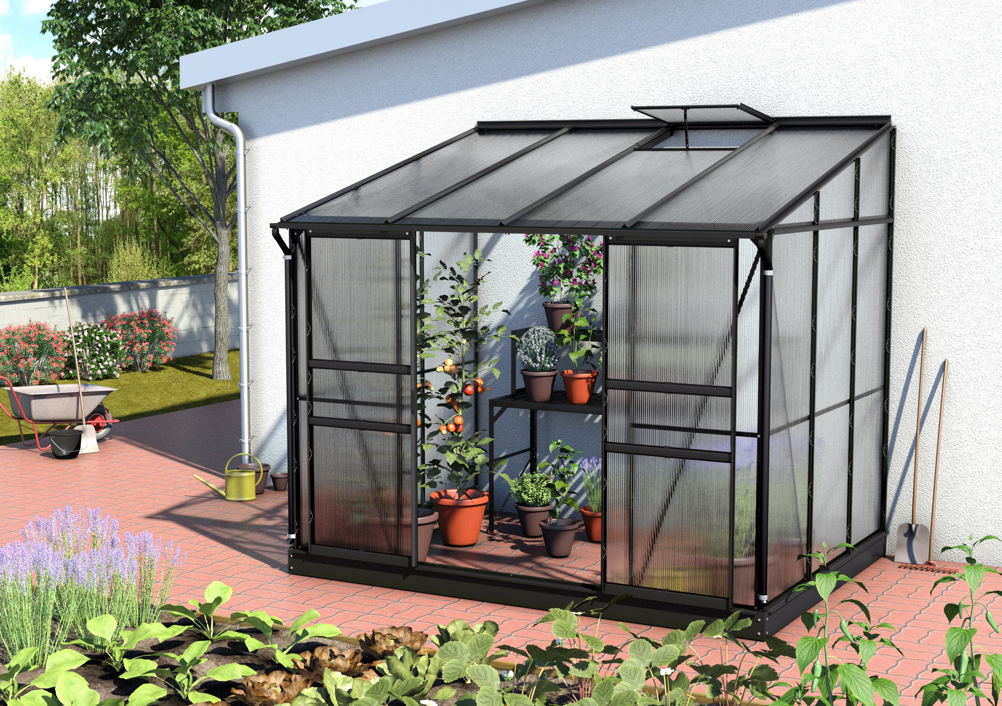 Thumbnail - Vitavia Anlehngewächshaus 'Ida 5200' 254,4 x 190,1 cm mit 4 mm Hohlkammerplatten schwarz