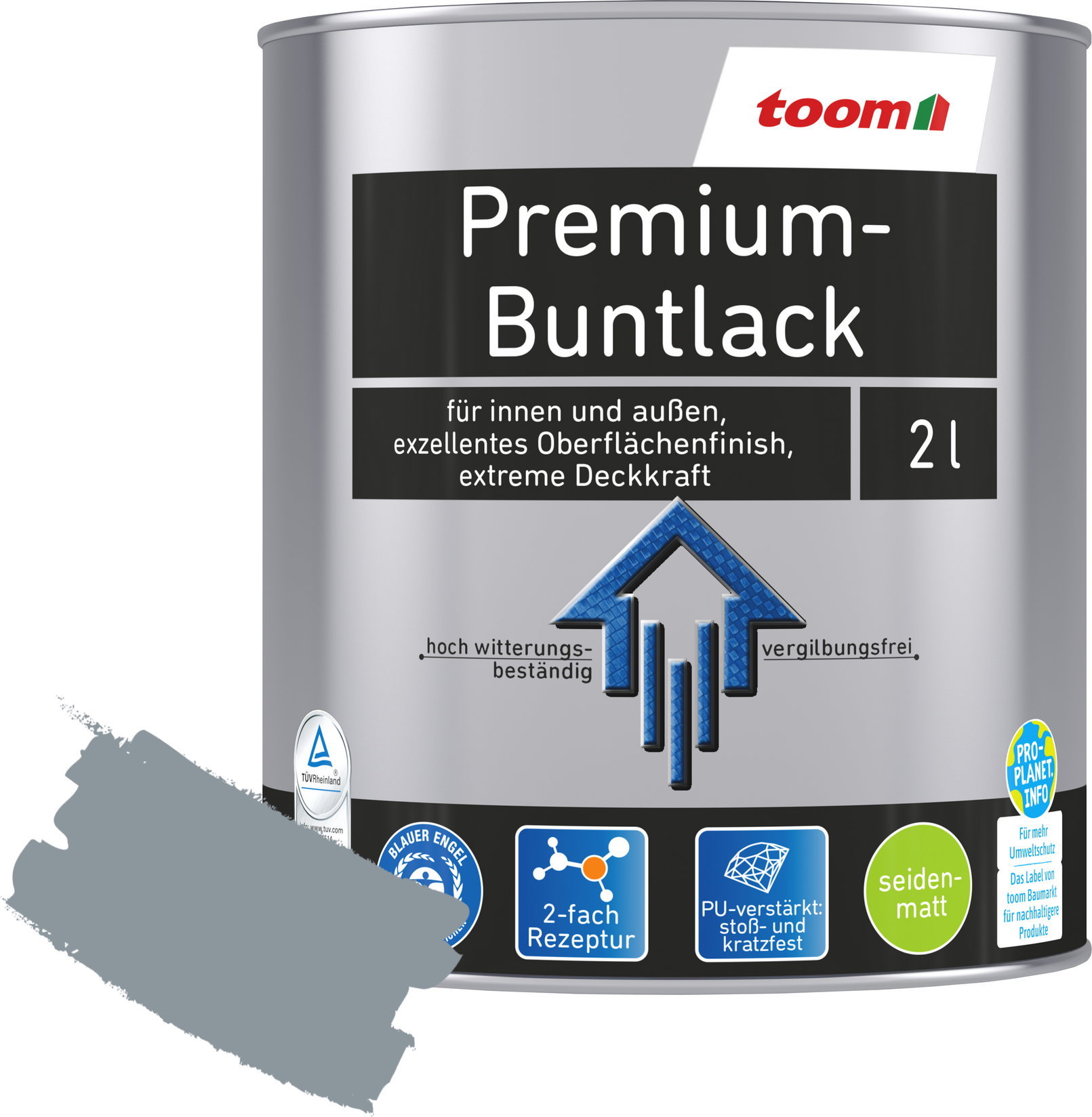 Thumbnail - toom Premium-Buntlack silbergrau seidenmatt 2 l